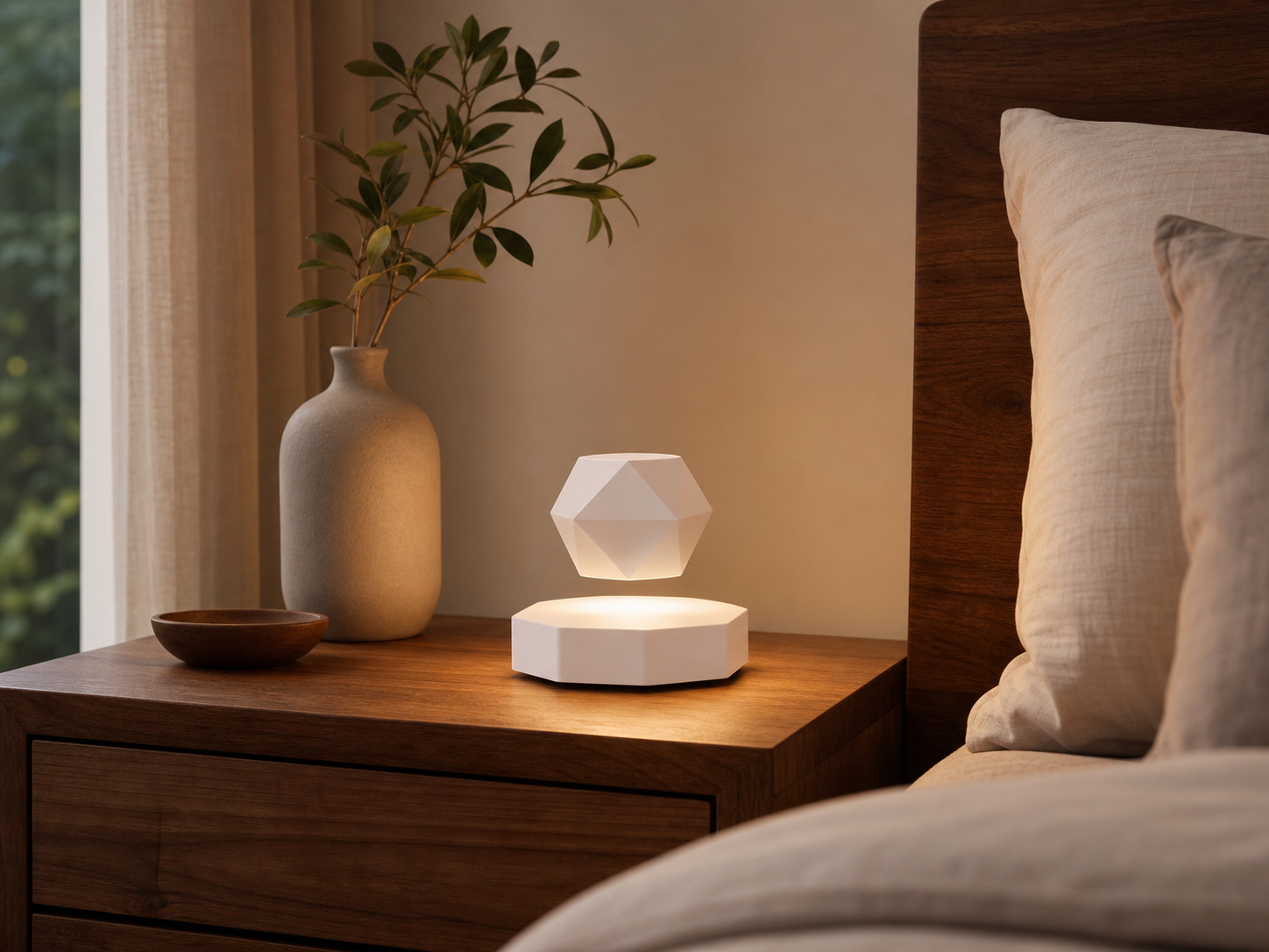 Floating Geometric Night Light | Anti-Gravity Lamp styled beside the sofa