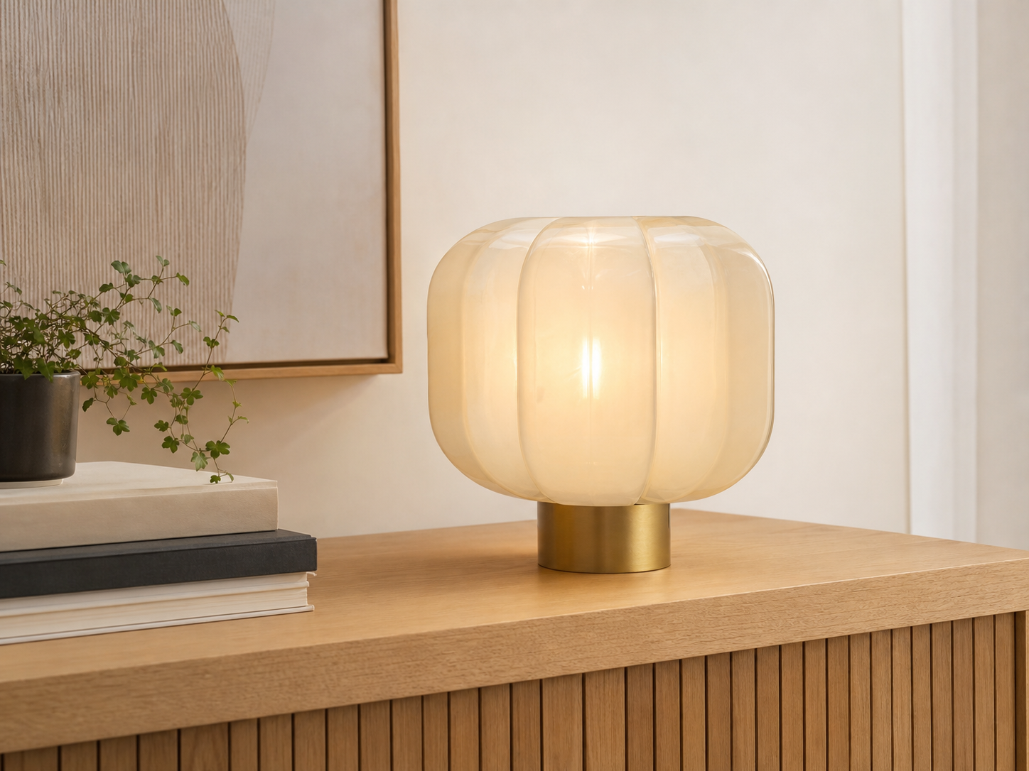 Nordic Glass Table Lamp | Burgundy, Blue & Ivory styled beside the sofa