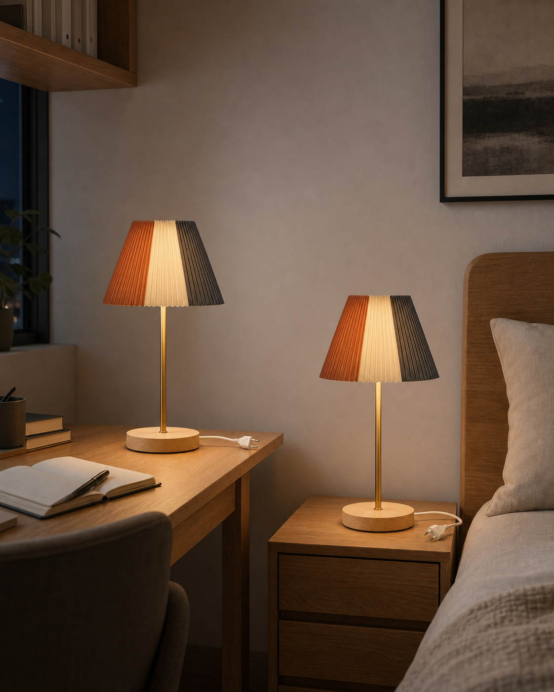 Pleated Tricolour LED Table Lamp | US & EU Plugs in a styled room