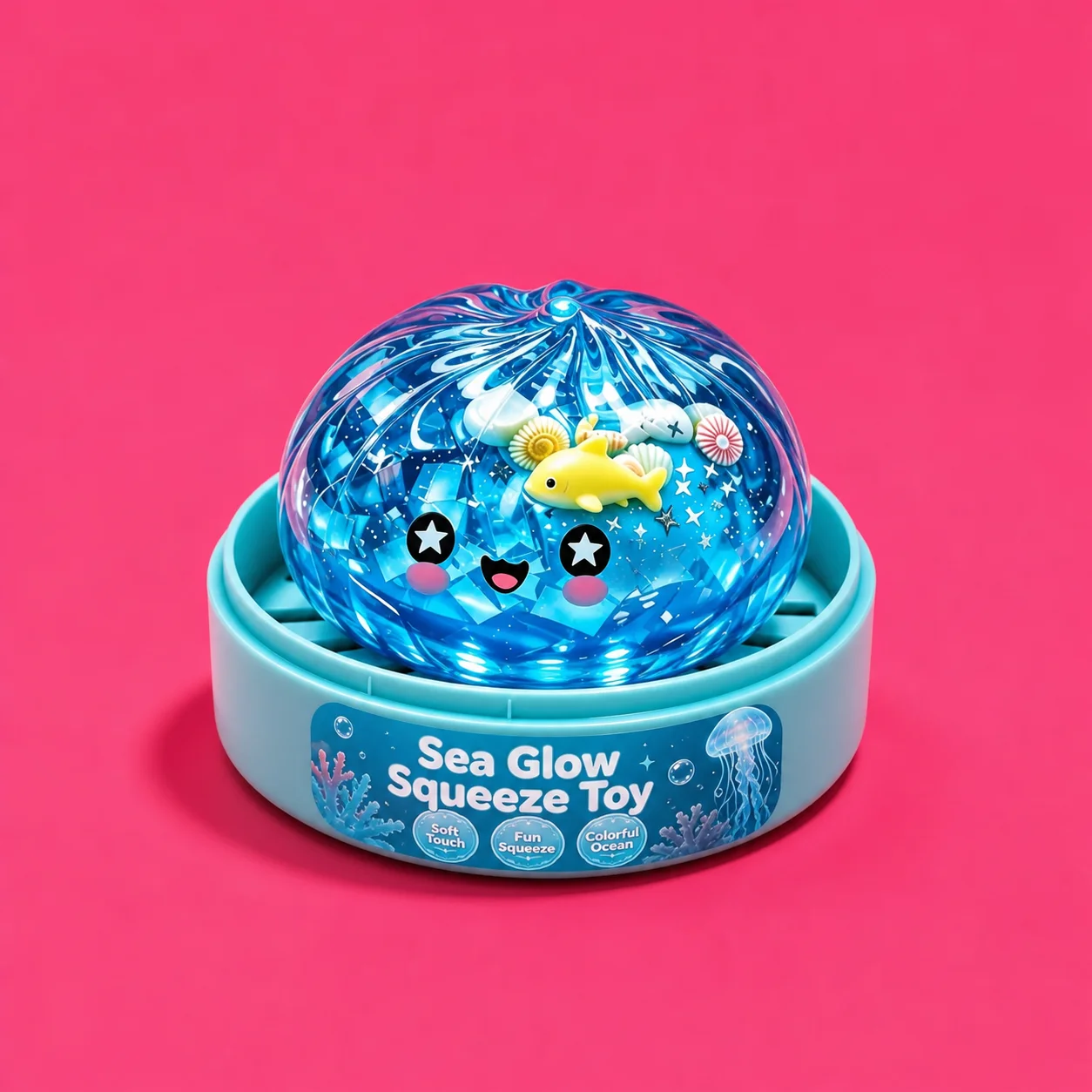 Blue dumpling squishy sitting in its mini steamer basket