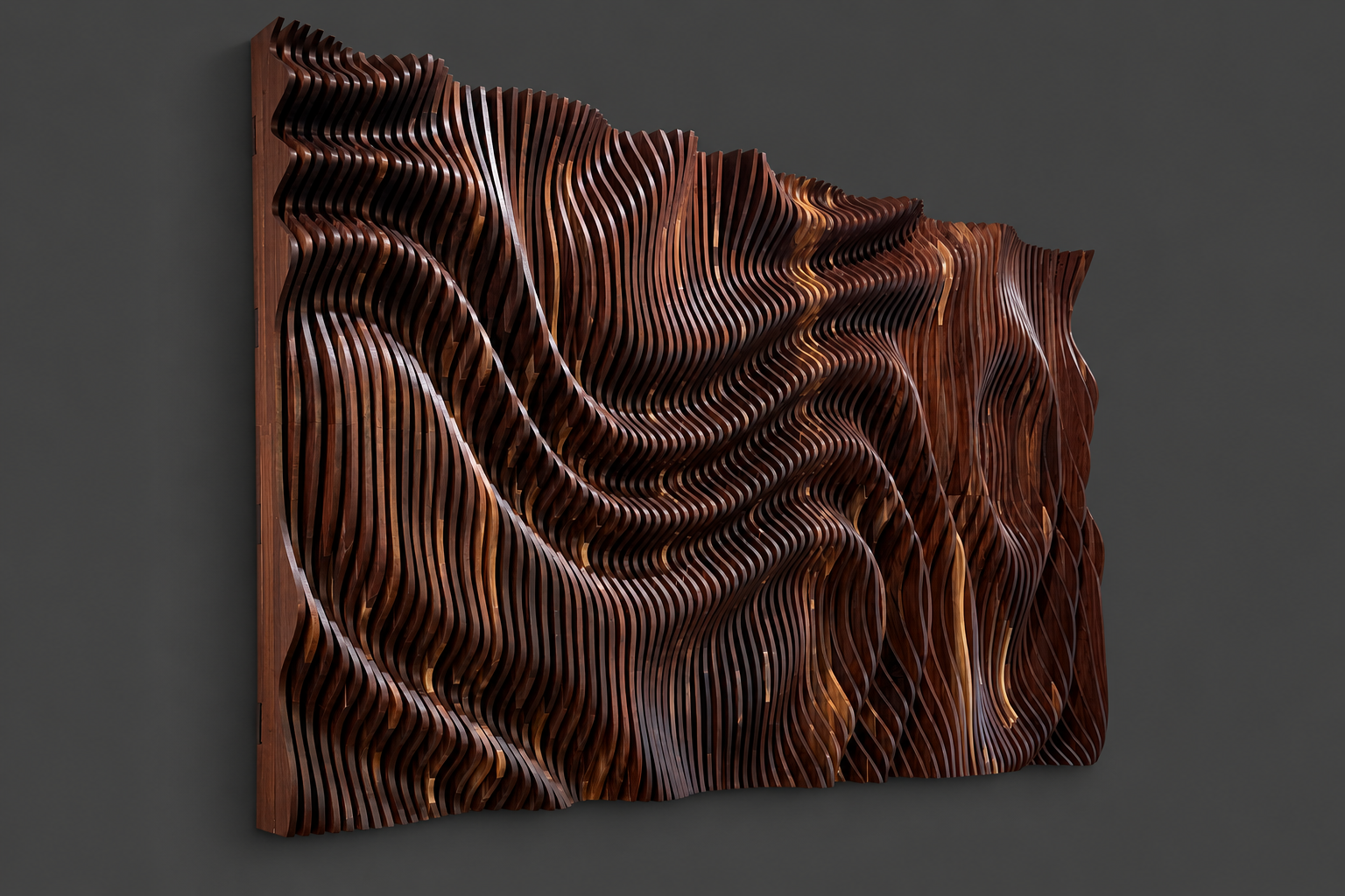 Sculptural black walnut wall artwork by Whiskey Oaks Handmade