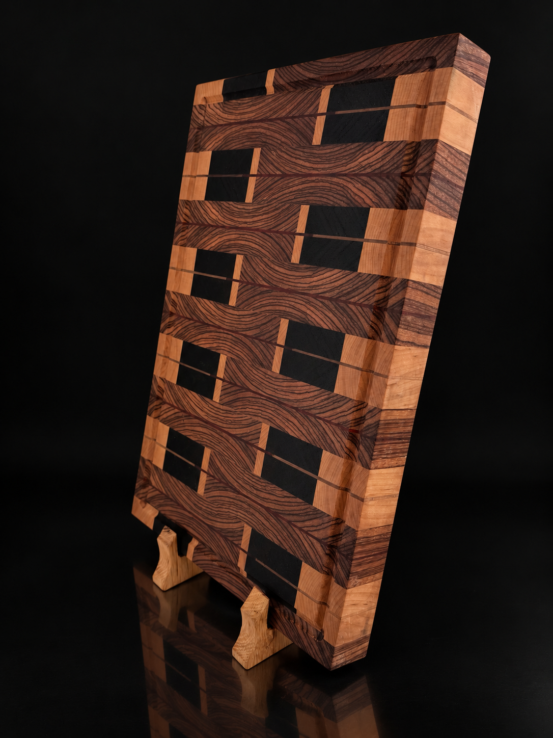 Zebra River End-Grain Board — Zebrawood, Walnut, Maple & Padauk 2
