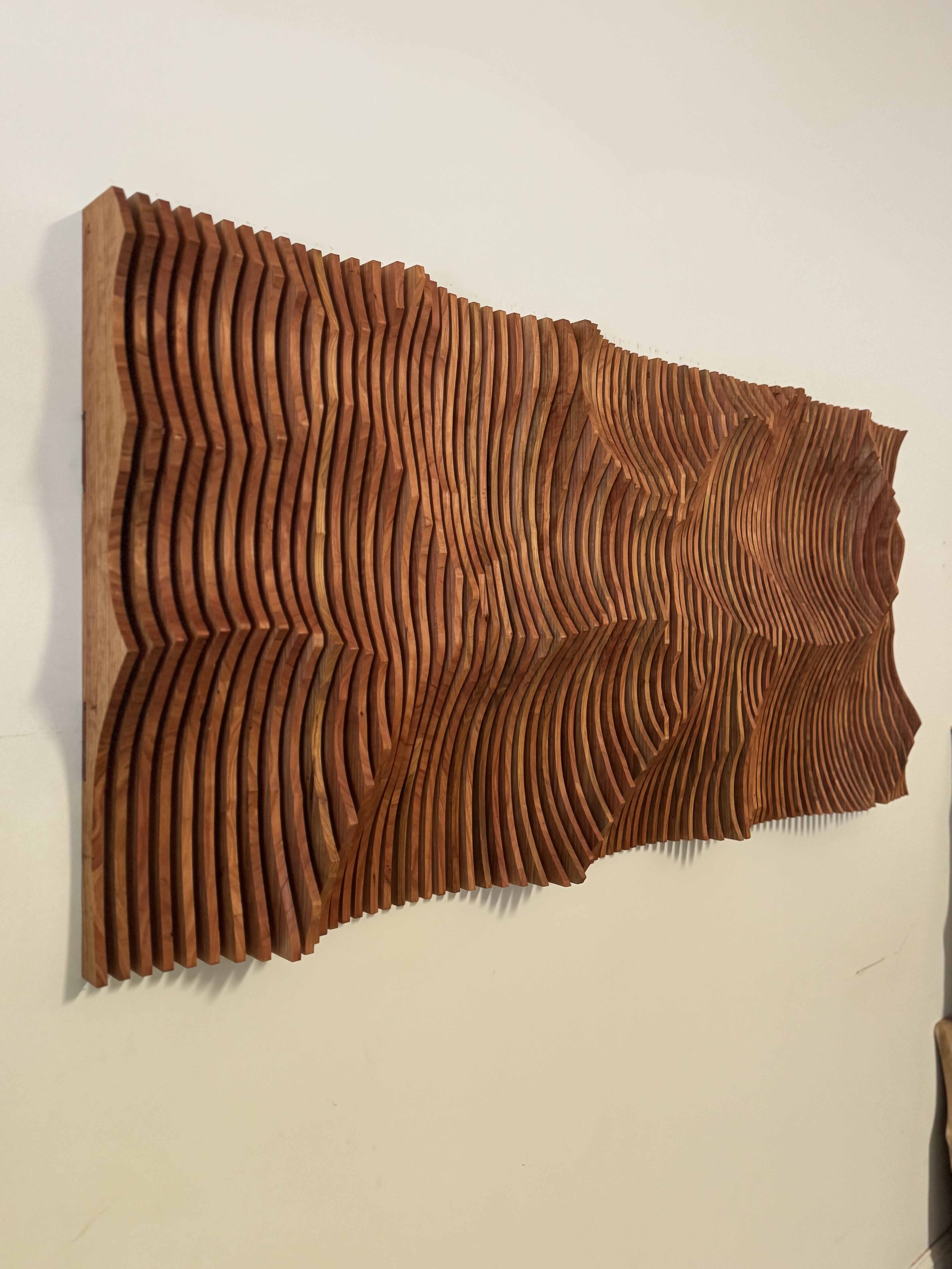 The Shape of Silence, a sculptural cherry wall piece by Whiskey Oaks Handmade