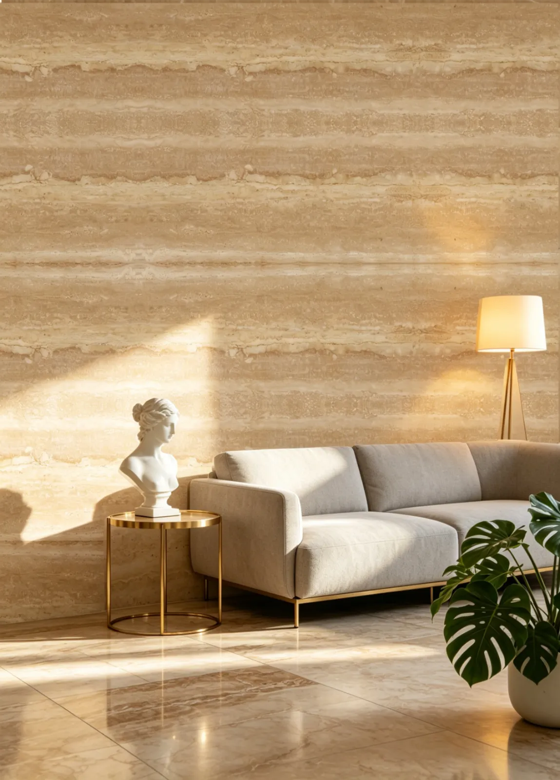 Light stone cladding surrounding a contemporary home