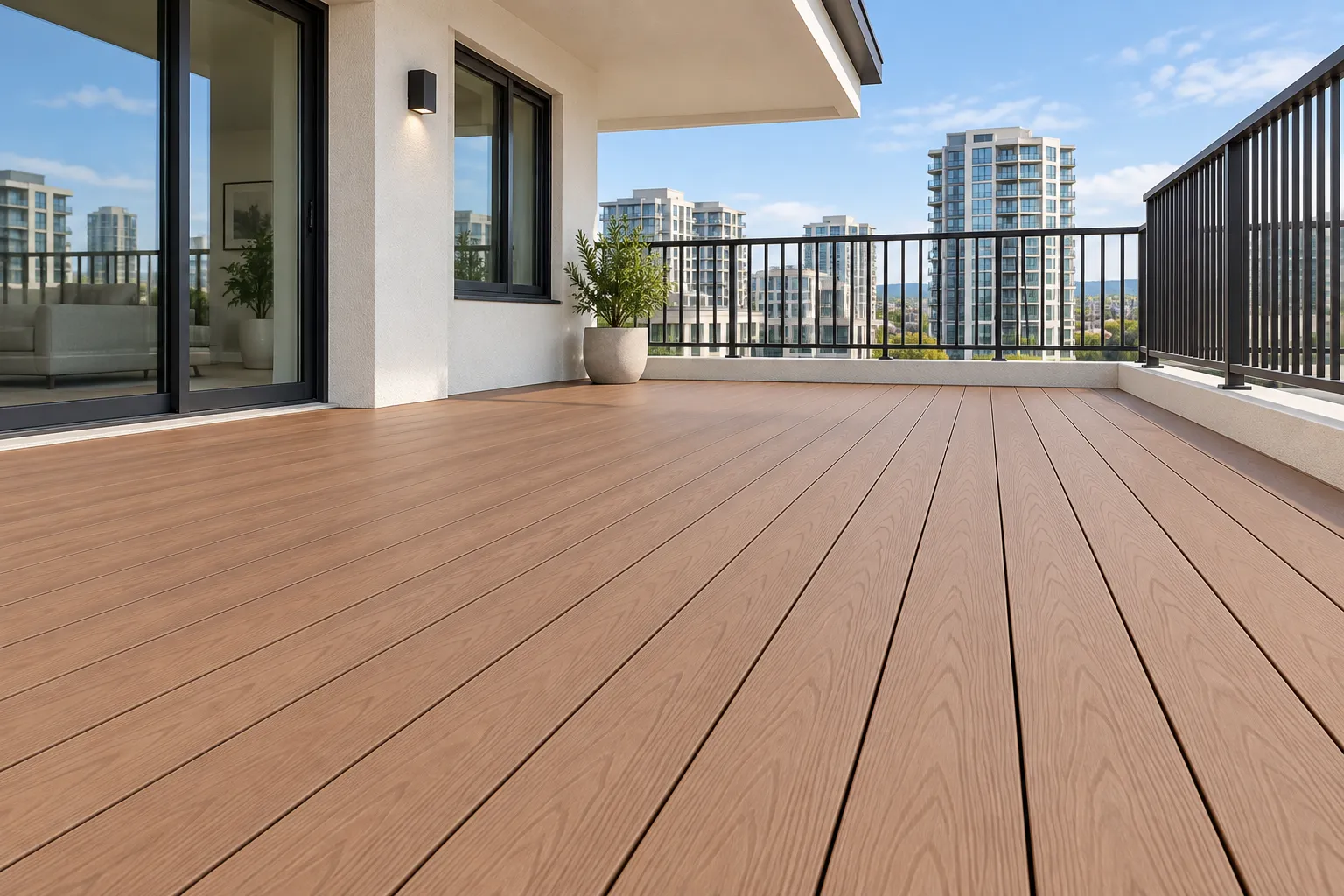 Apartment balcony deck with city views