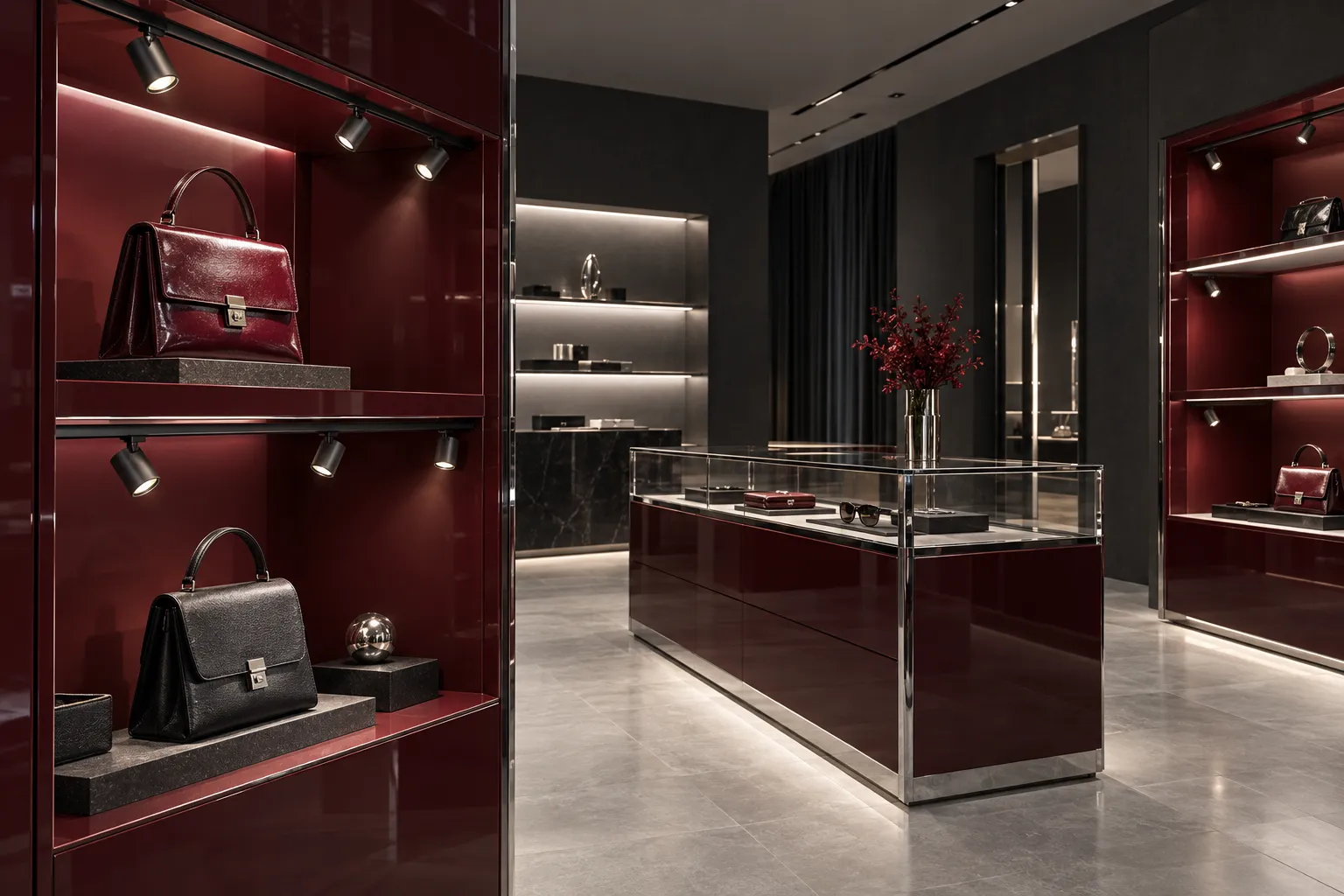 Retail display with focused track and shelf lighting