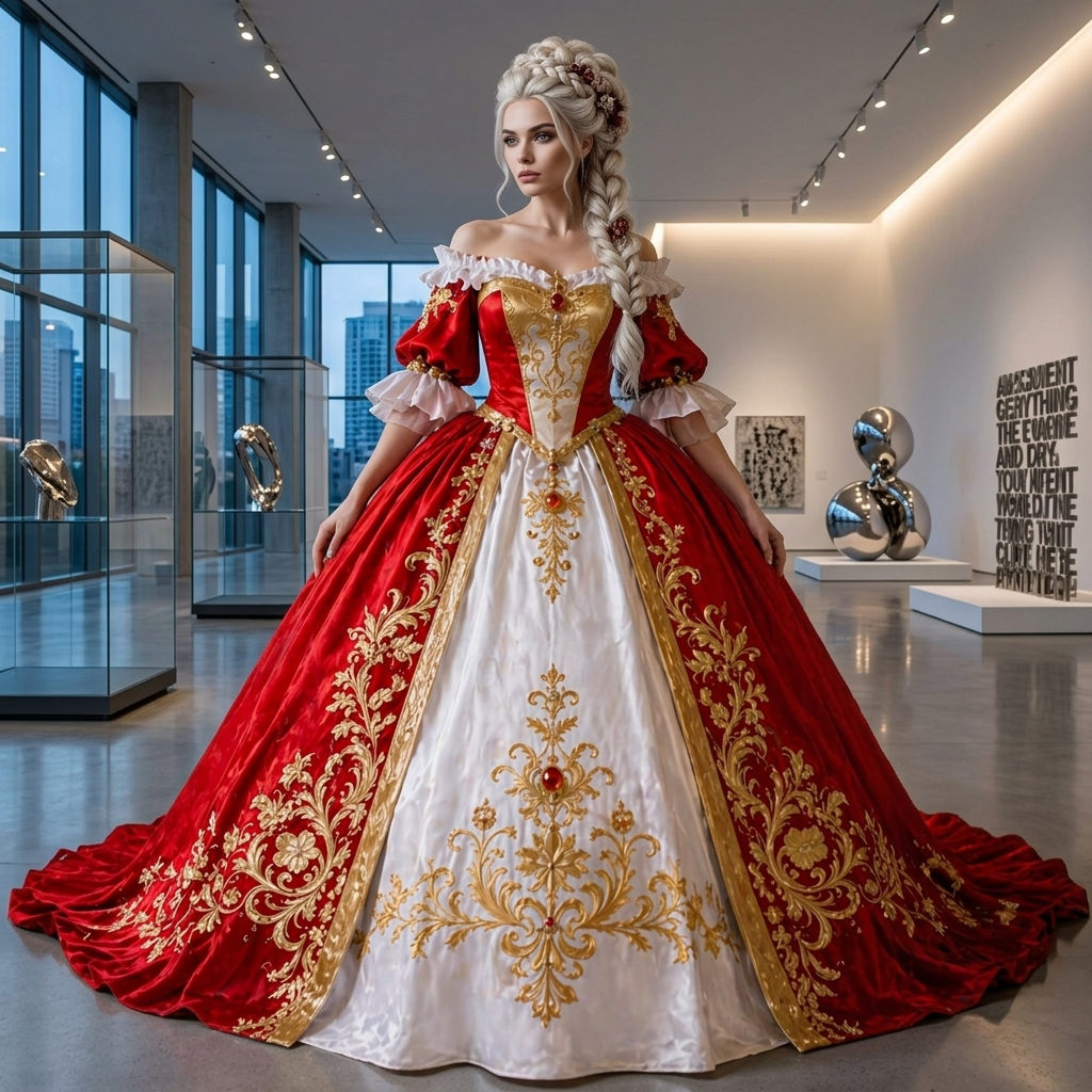 Luxury Red Victorian Ball Gown