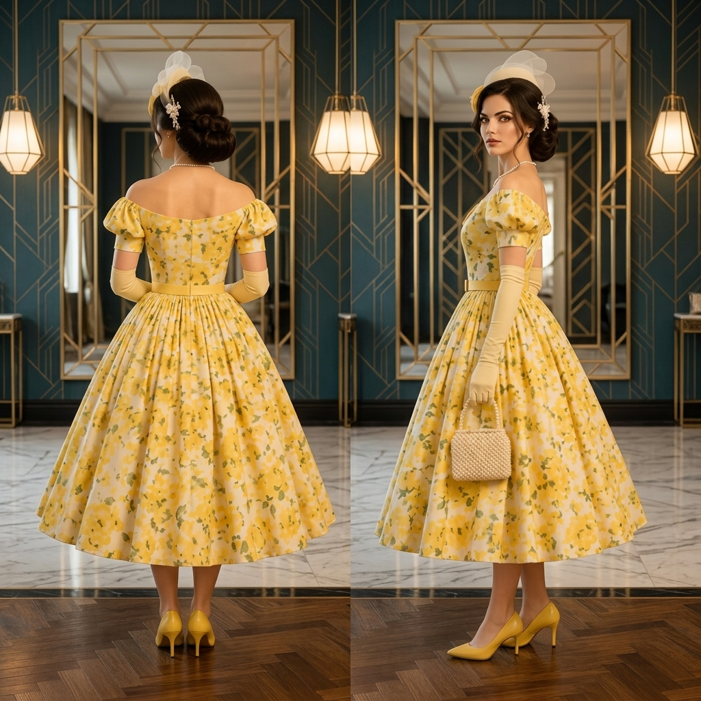 1950s Yellow Floral Dress