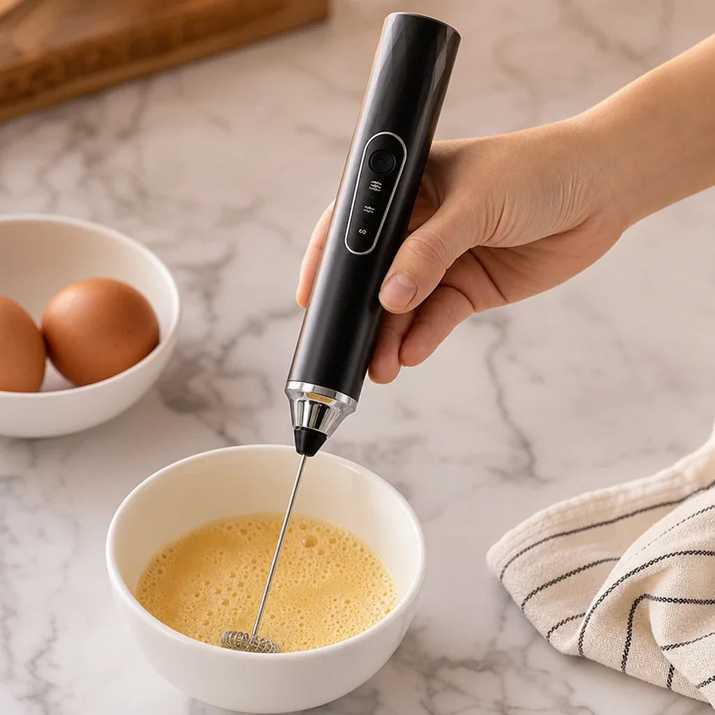 Eggs being beaten with the electric whisk