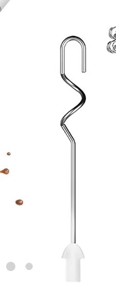 Close-up of the stainless steel waved mixing head with a hooked tip