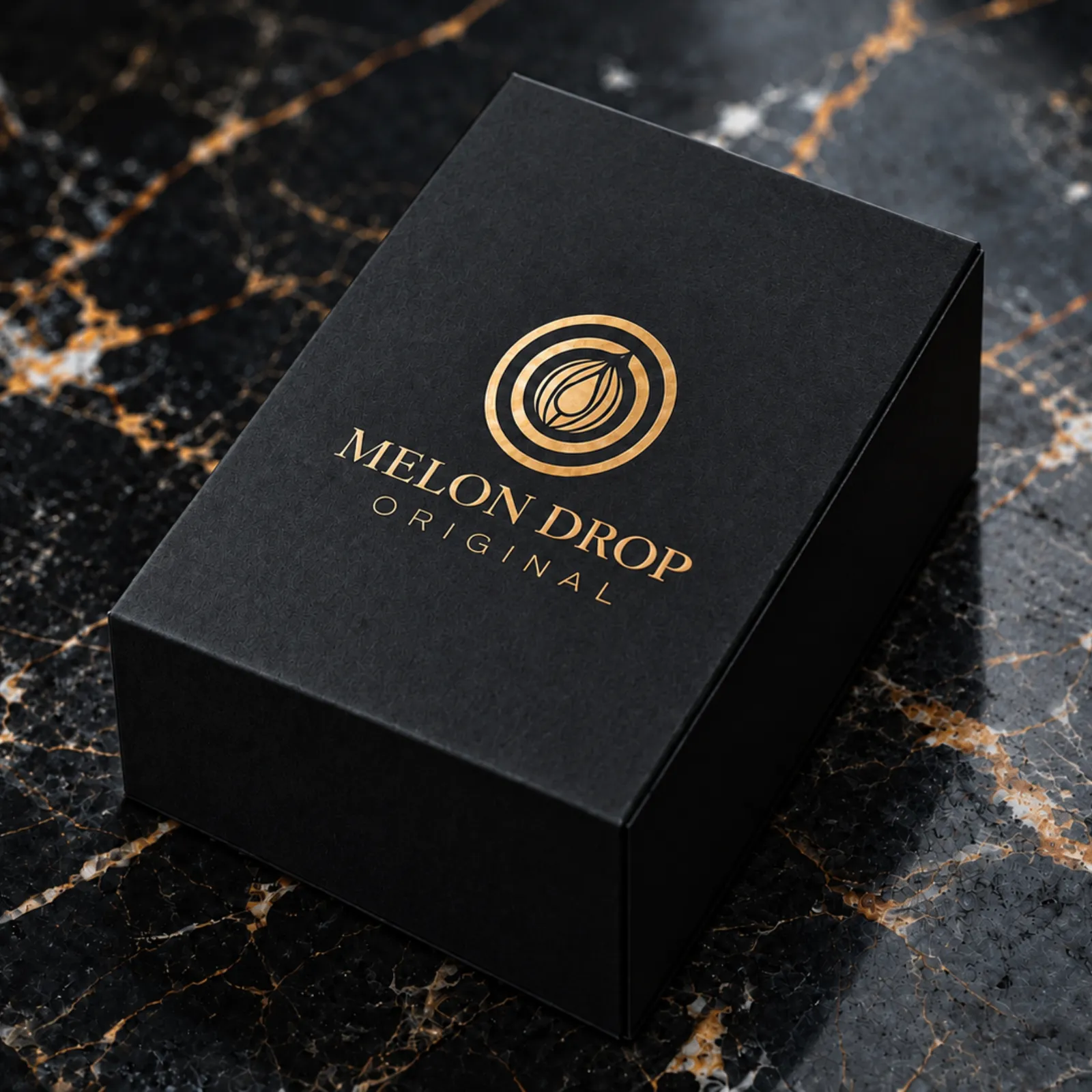 MelonDrop Original presentation box with gold branding
