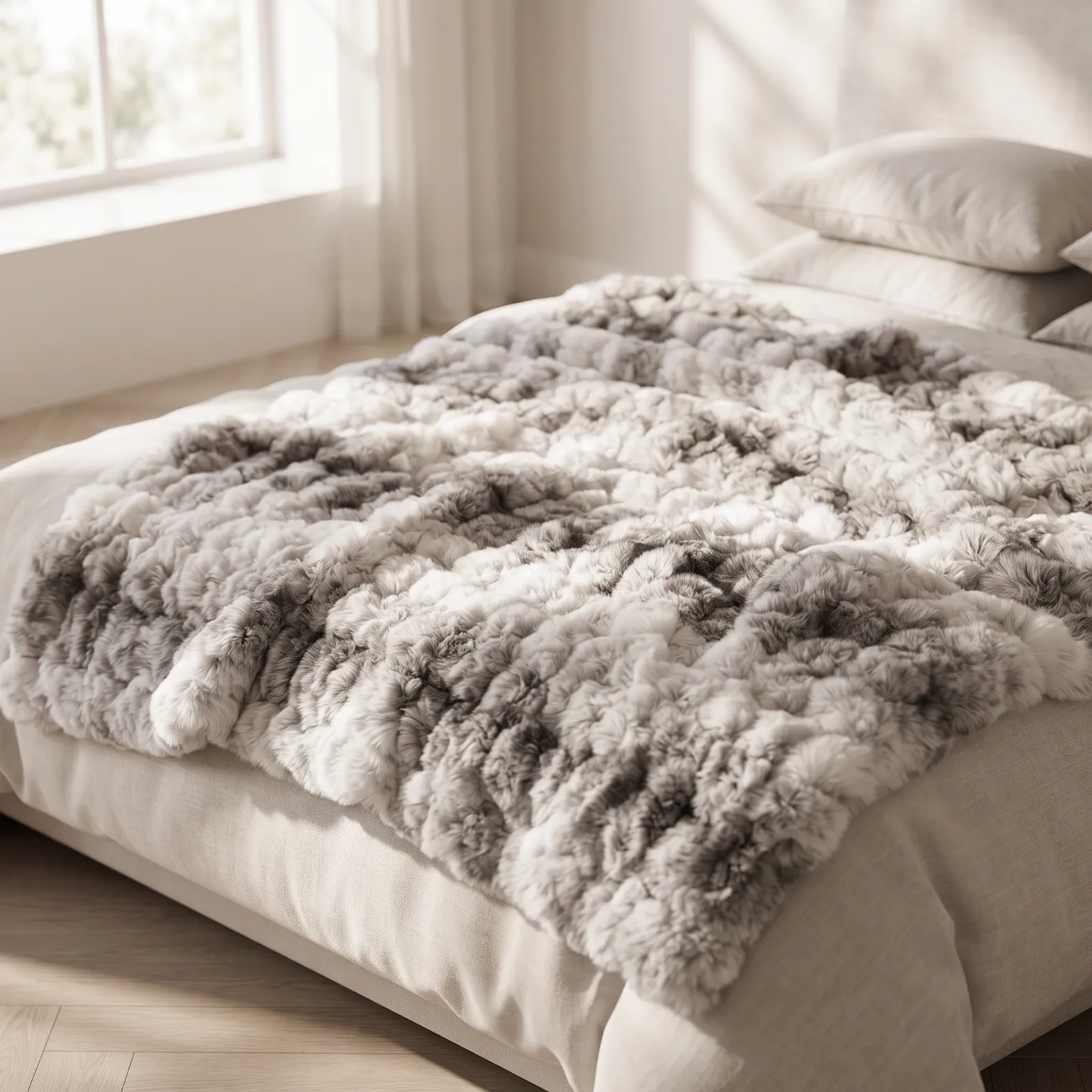 Close-up of the dense 1100 GSM pile on the Heavy Rabbit Fur Blanket
