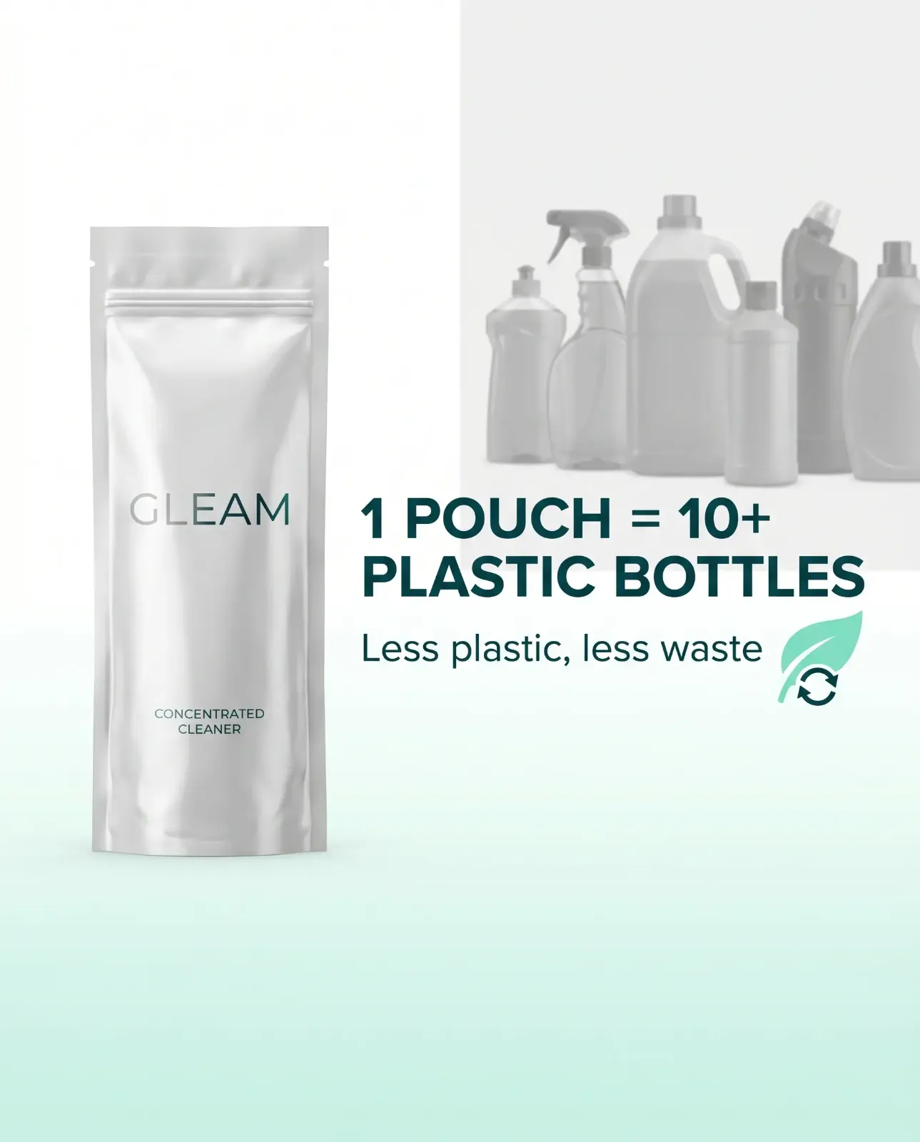 One pouch replaces 10+ plastic bottles
