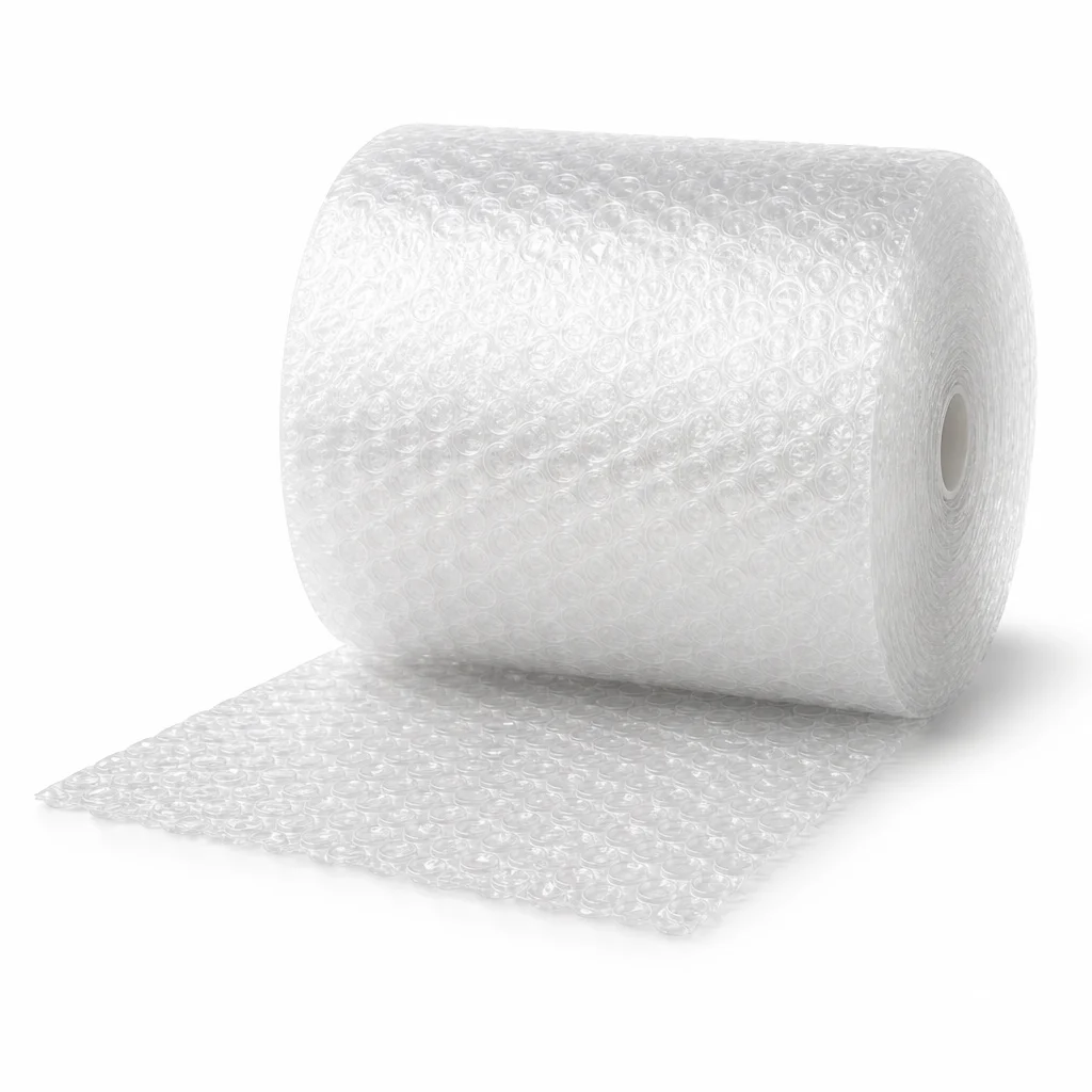 Roll of transparent bubble cushioning wrap