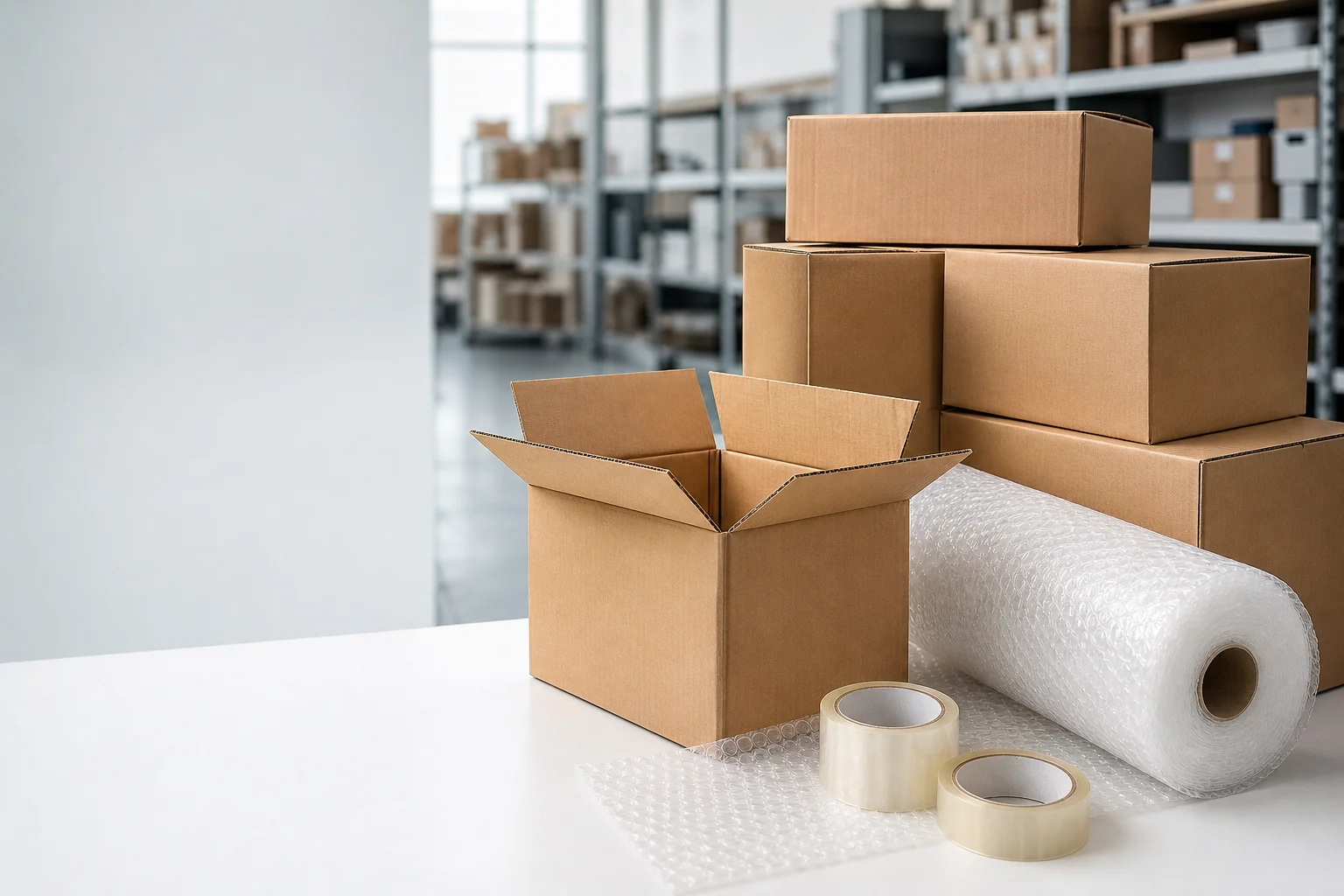Shipping boxes with bubble wrap and packing tape