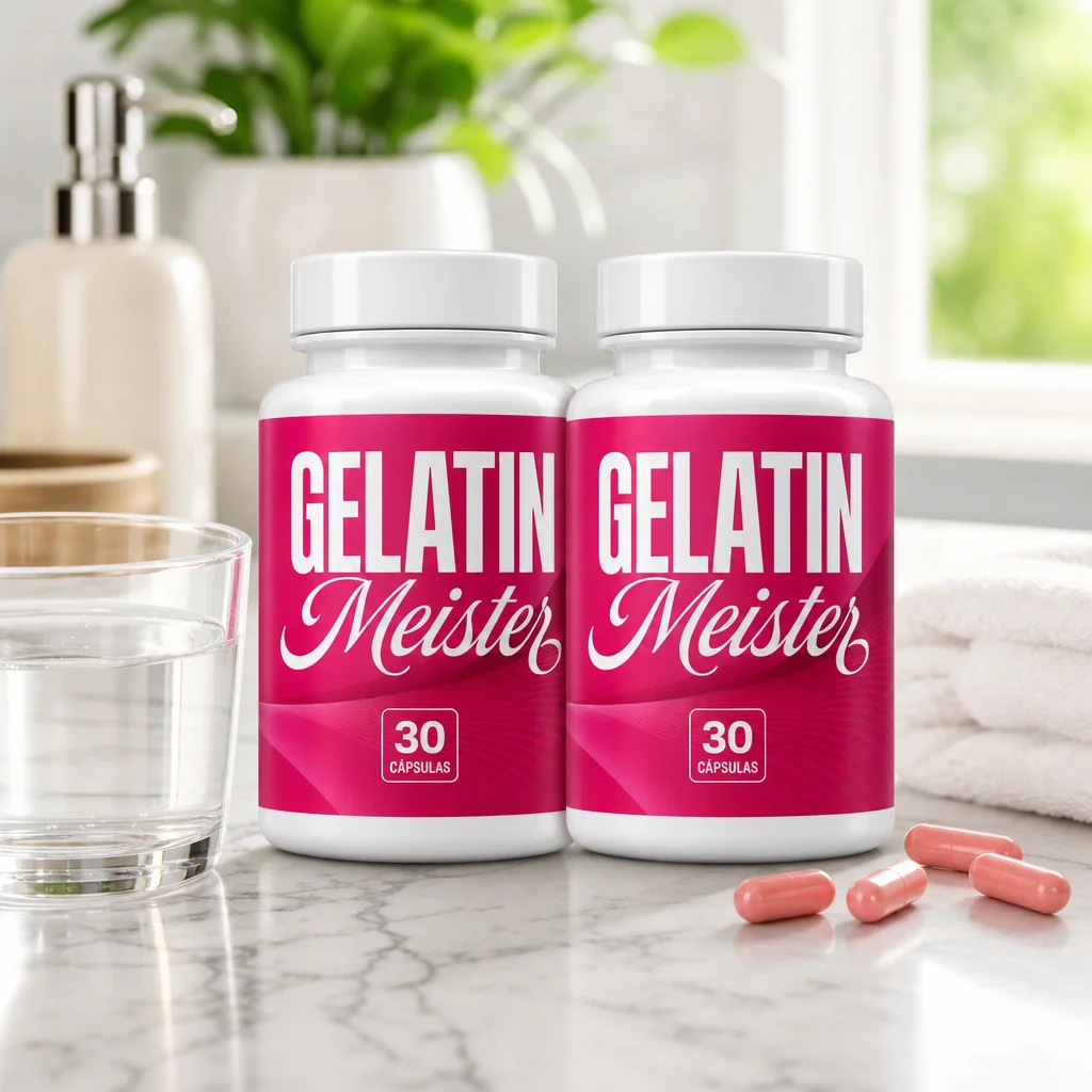 Deux flacons Gelatin Meister sur un plan de travail lumineux