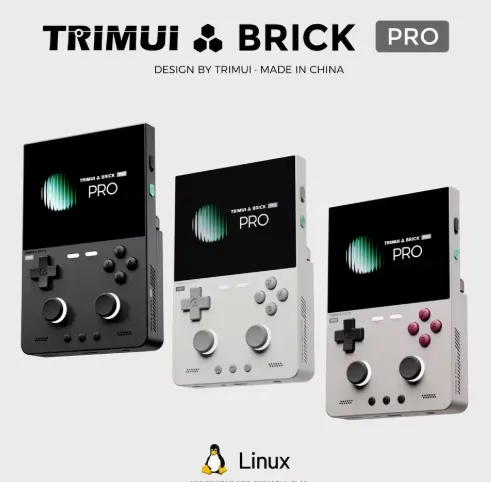 Trimui Brick Pro in Black, Grey and White side by side