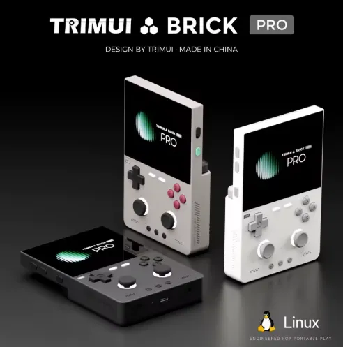 The Trimui Brick Pro lineup in Black, Grey and White