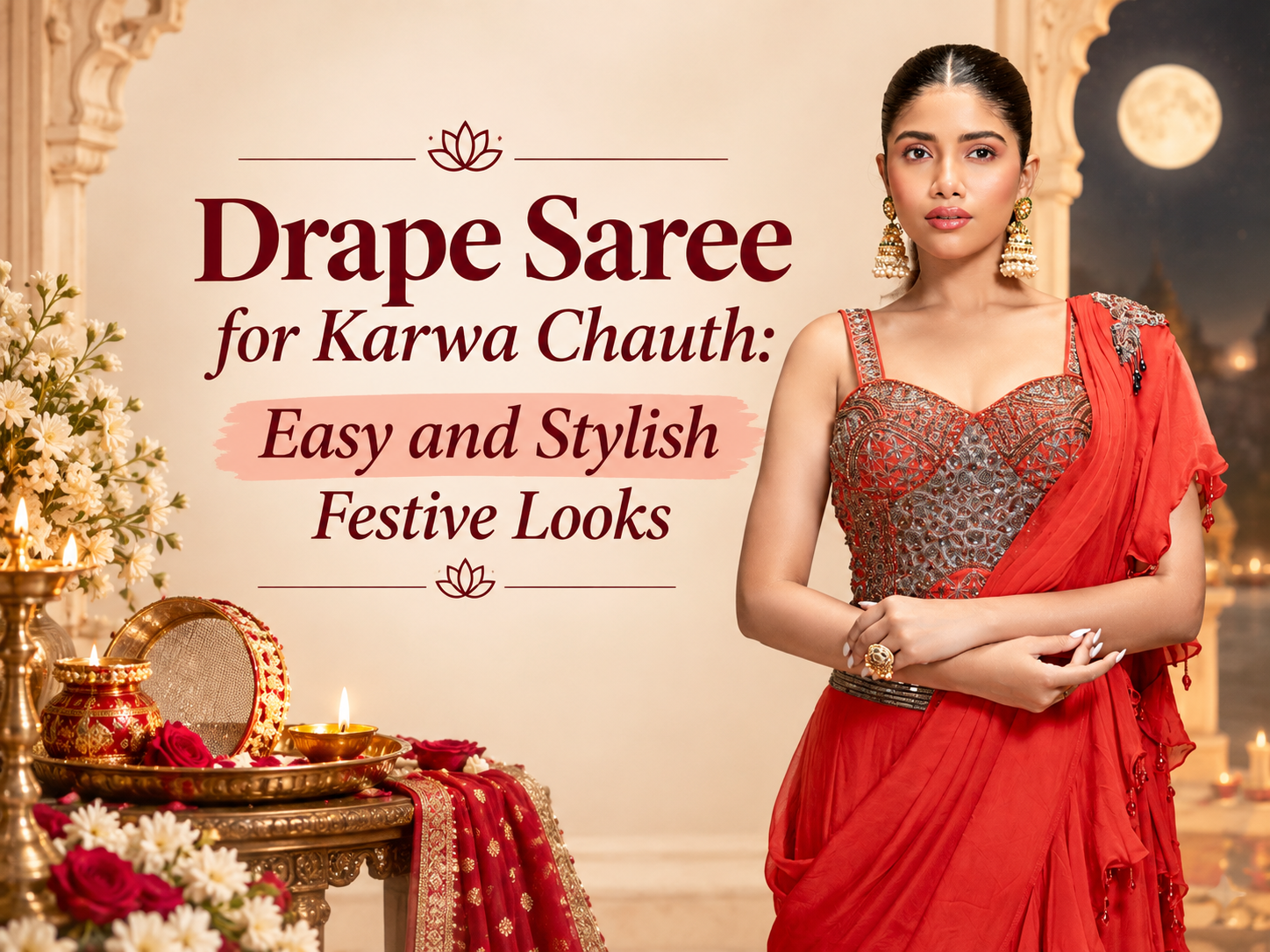 Drape Saree for Karwa Chauth 2026 : Easy and Stylish Festive Looks This Year