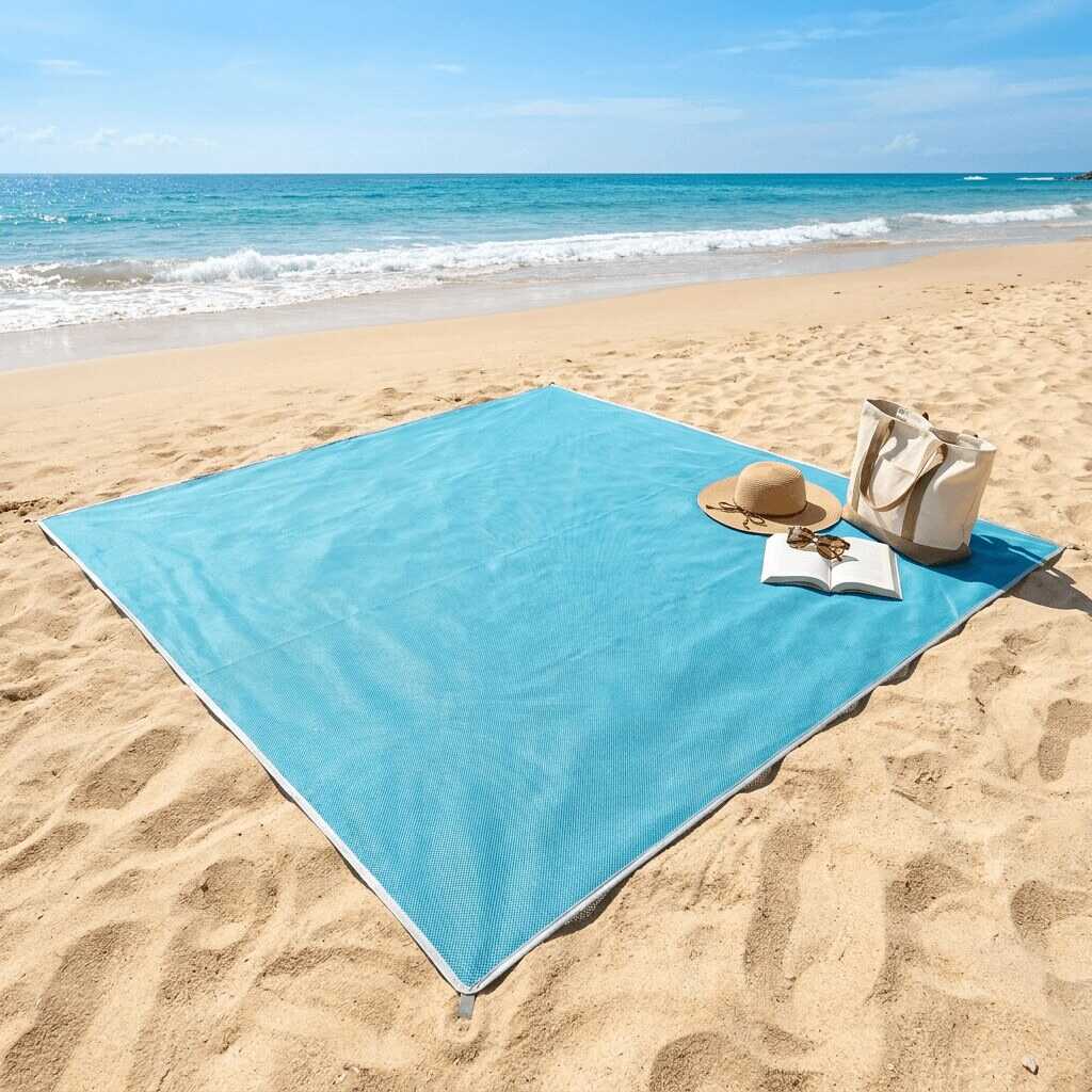 SolScape XL sand-free mat laid out clean on a sunny beach