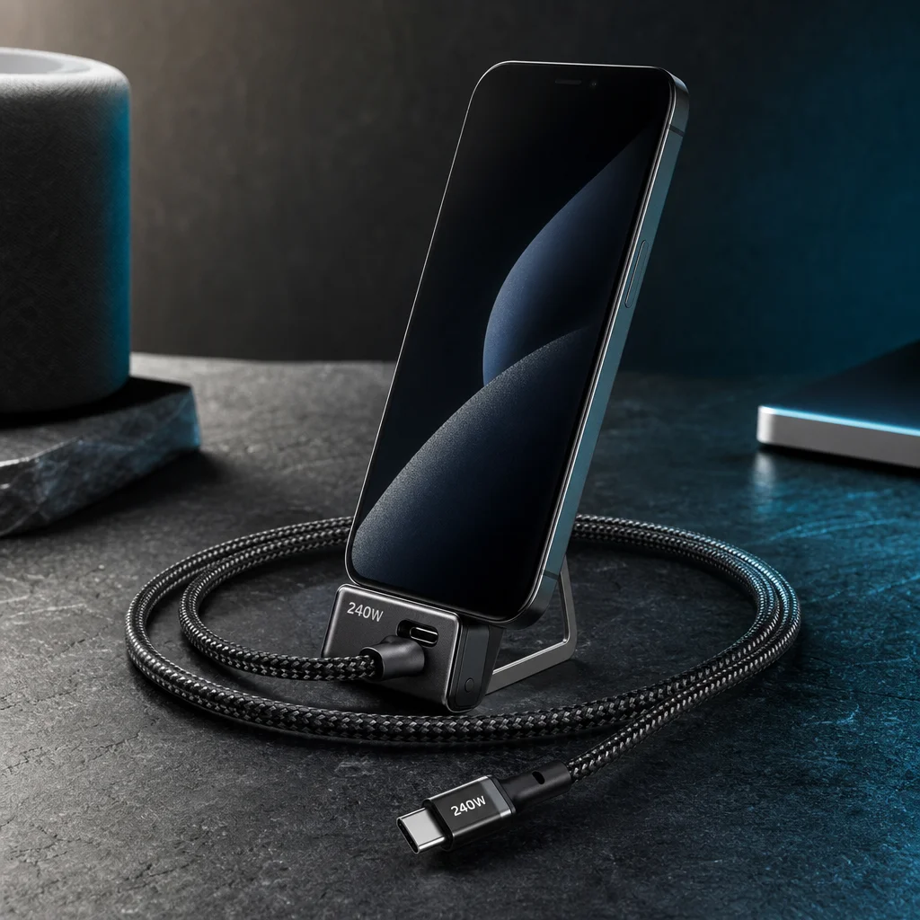 StandCharge 240W 2-in-1 Cable with Hidden Phone Stand