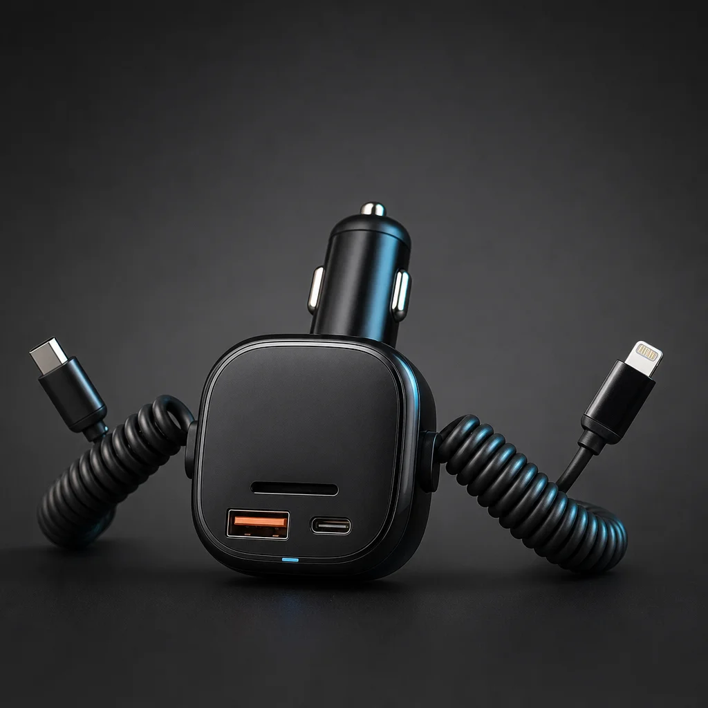 StarCharge 66W 4-in-1 Autolader met Intrekbare Kabels