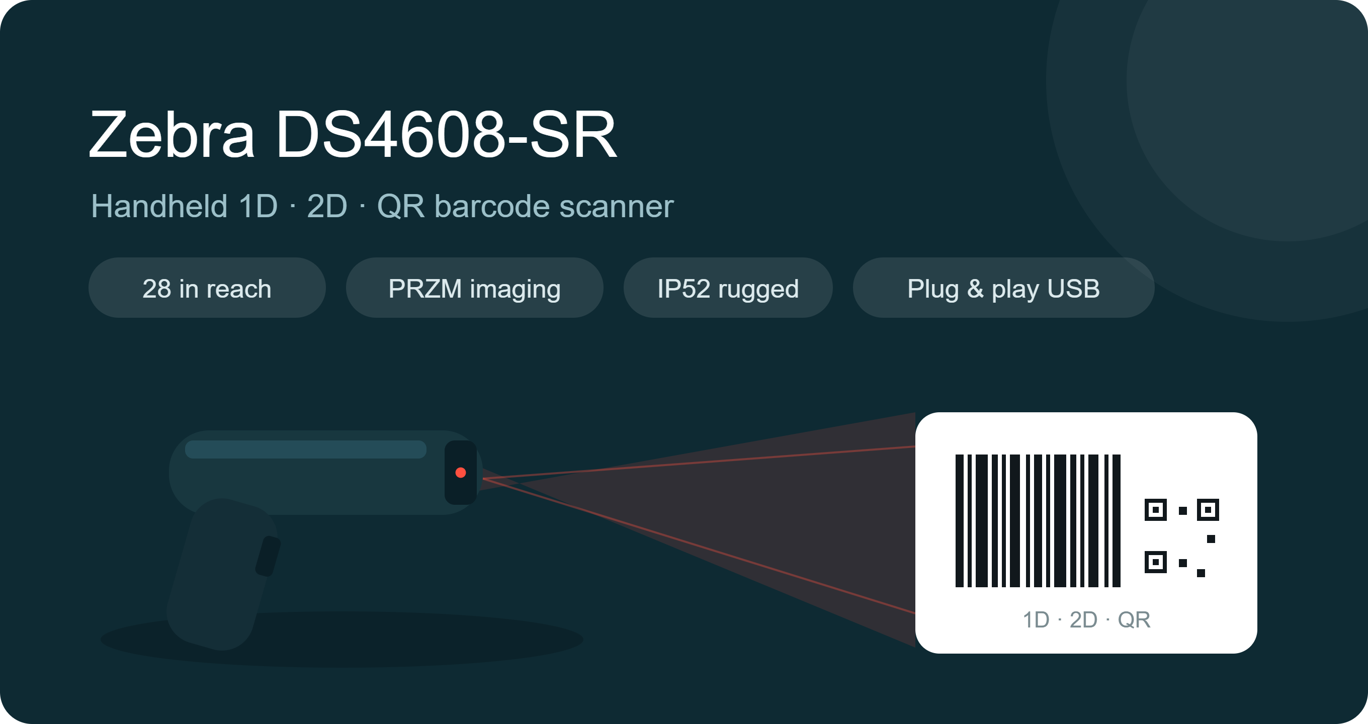 Zebra DS4608-SR 1D/2D/QR Handheld Barcode Scanner | Corded USB