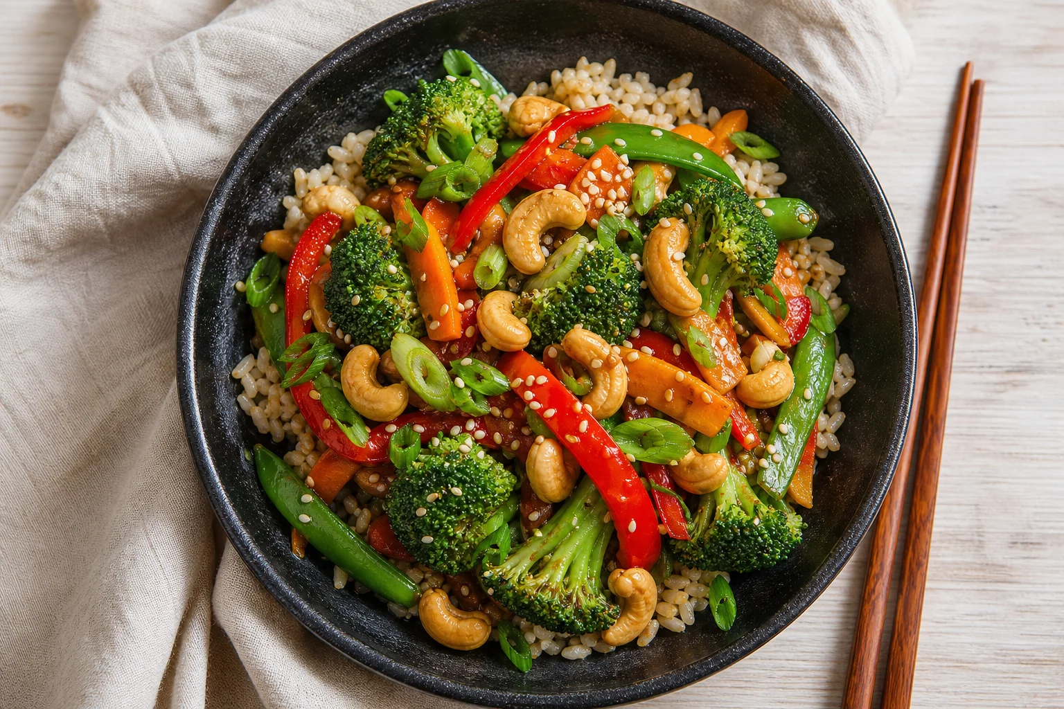 Rainbow Veggie Cashew Stir-Fry