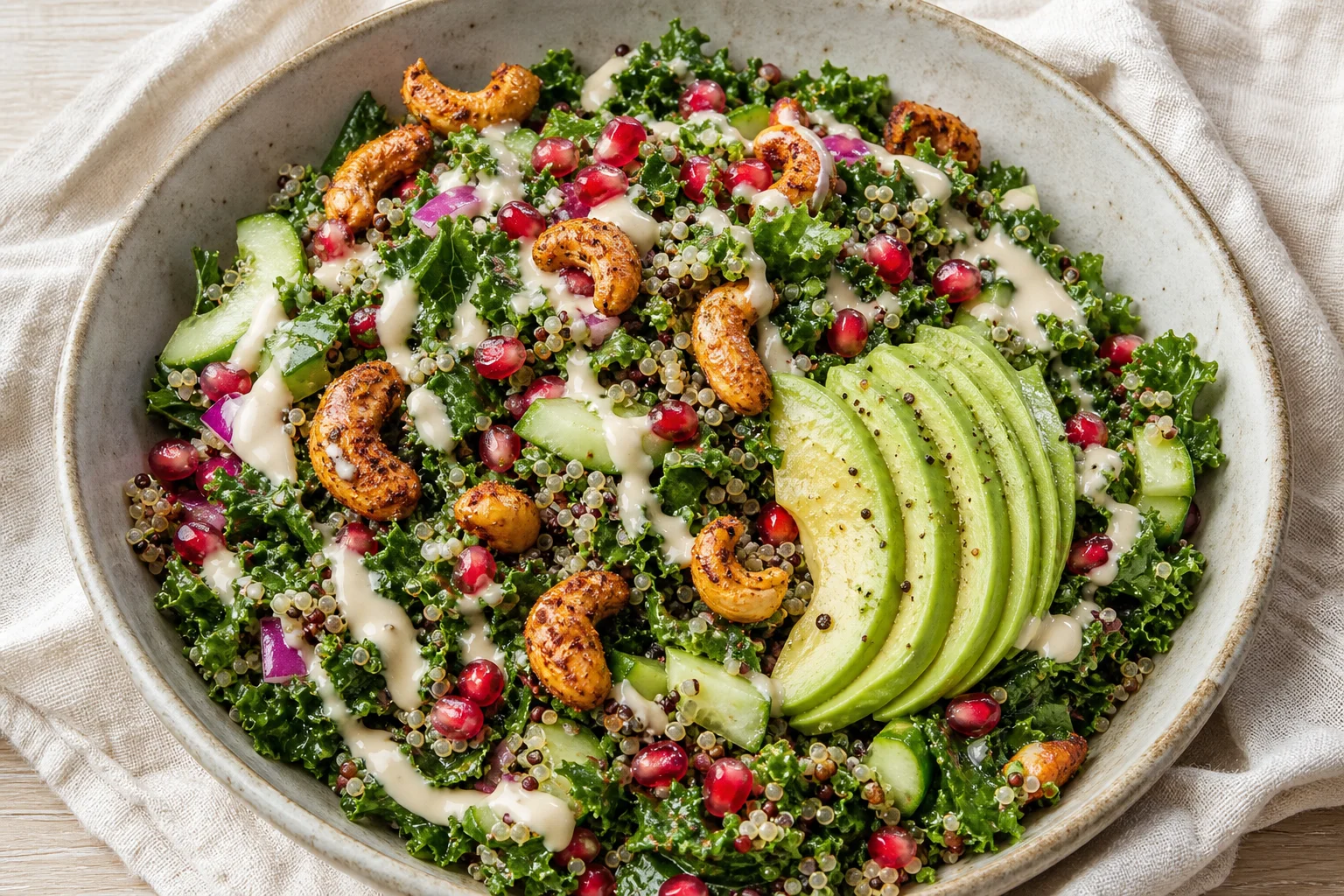 Kale & Quinoa Salad with Chilli Cashews