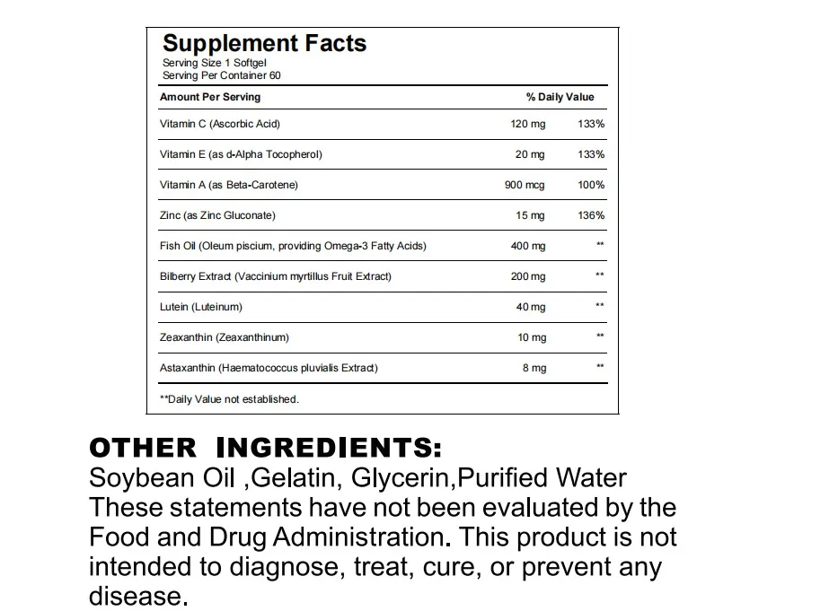 Jurova Lutein supplement facts panel