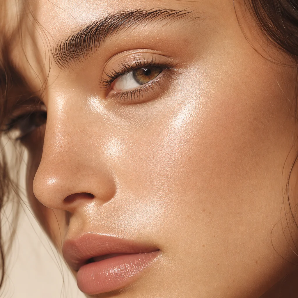 Close-up of luminous, hydrated skin supported by daily lutein