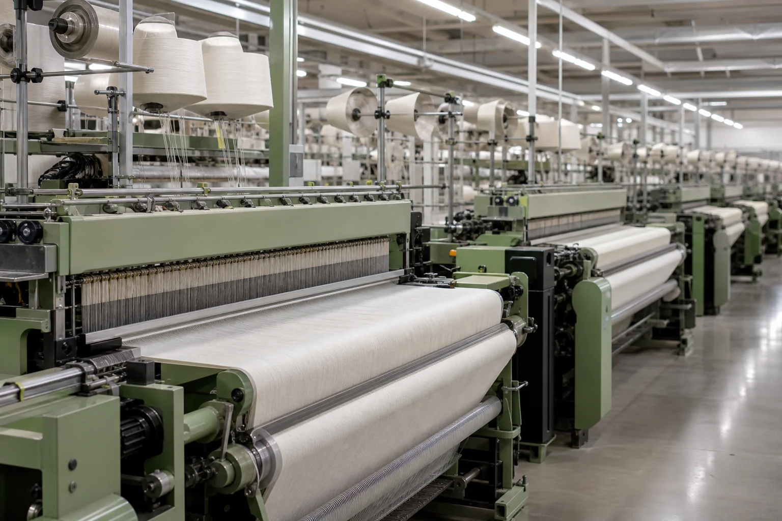 Telares industriales en una planta textil
