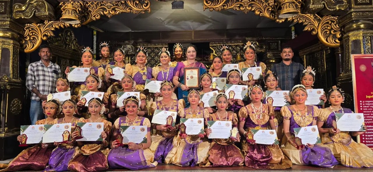 Young classical dancers honoured with certificates at an Uddharsha cultural programme