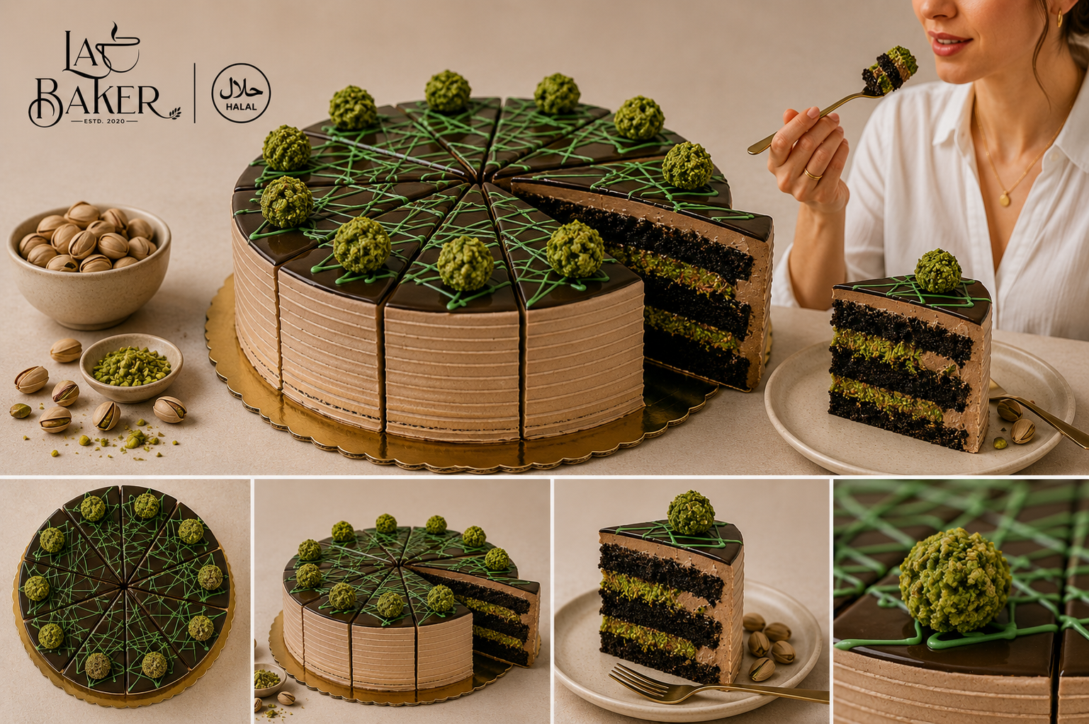 Chocolate Dubai cake (10 sliced)