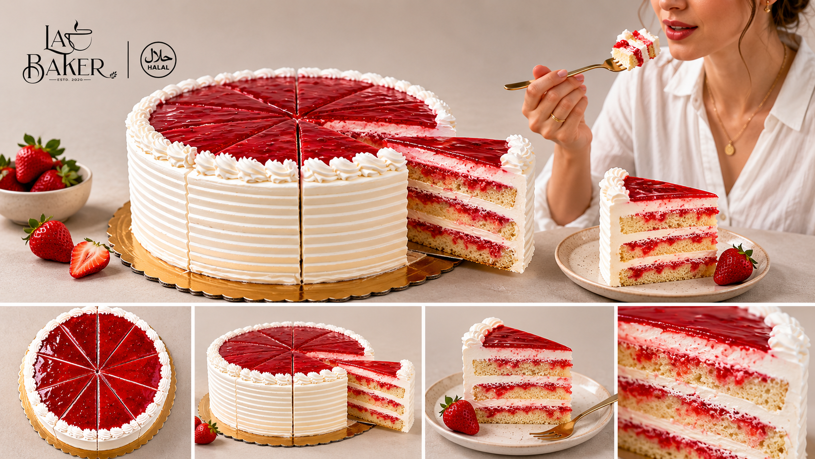 Vanilla Strawberry cake (10 sliced)