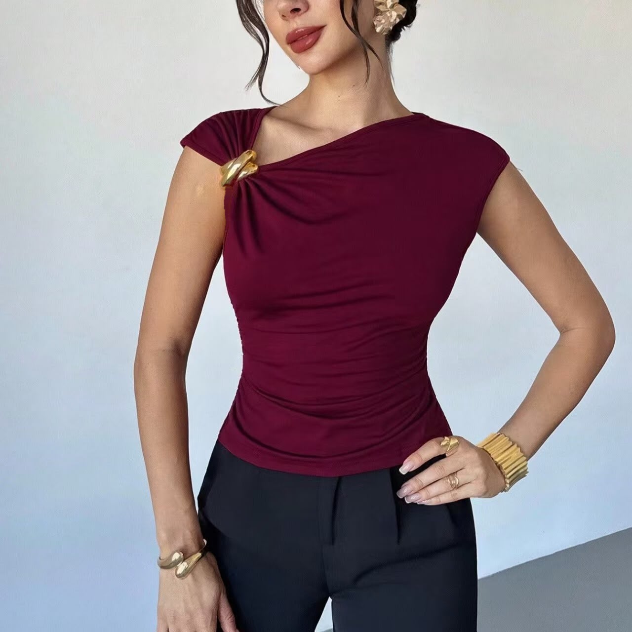Ruched Burgundy Top detail