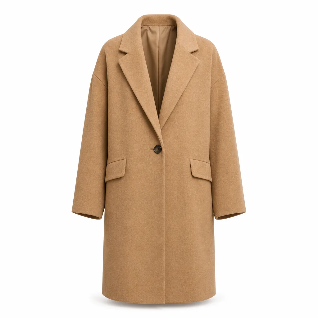 Camel Wool-Blend Oversized Coat
