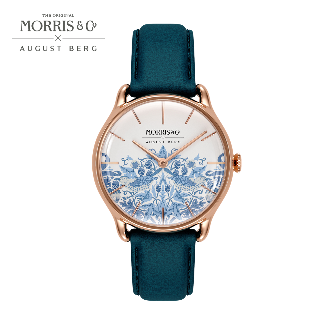 Strawberry Thief Woad | Rose Gold Woad Watch | August Berg