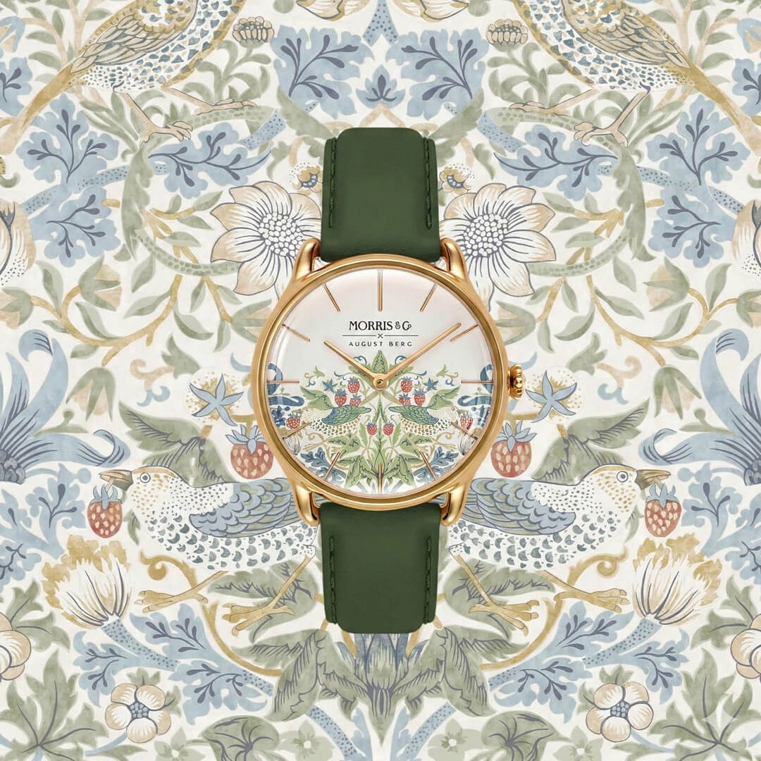 Strawberry Thief | Green Leather Watch | August Berg