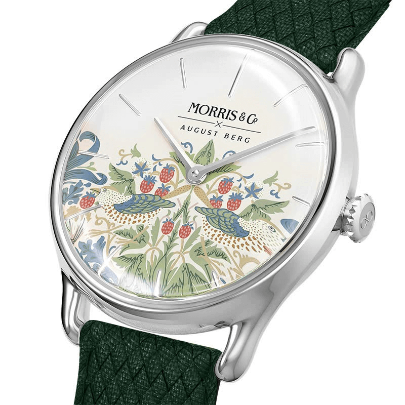 Strawberry Thief | Green Leather Watch | August Berg