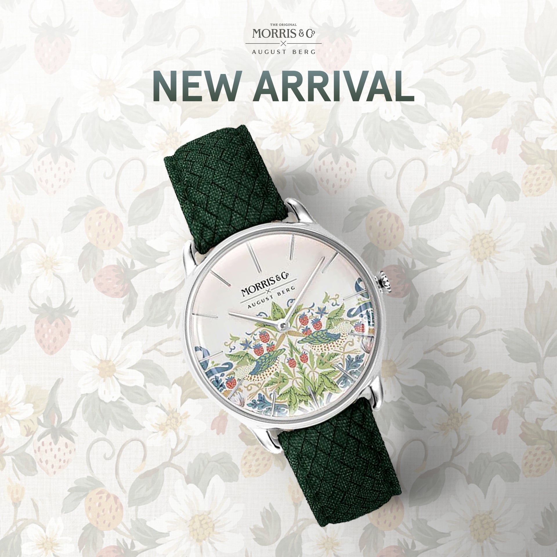 Strawberry Thief | Green Leather Watch | August Berg