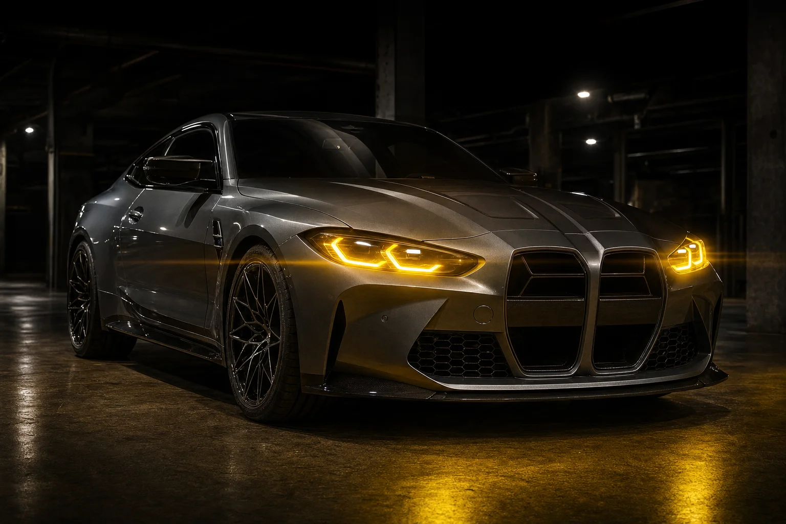 BMW with yellow DRL daytime running lights