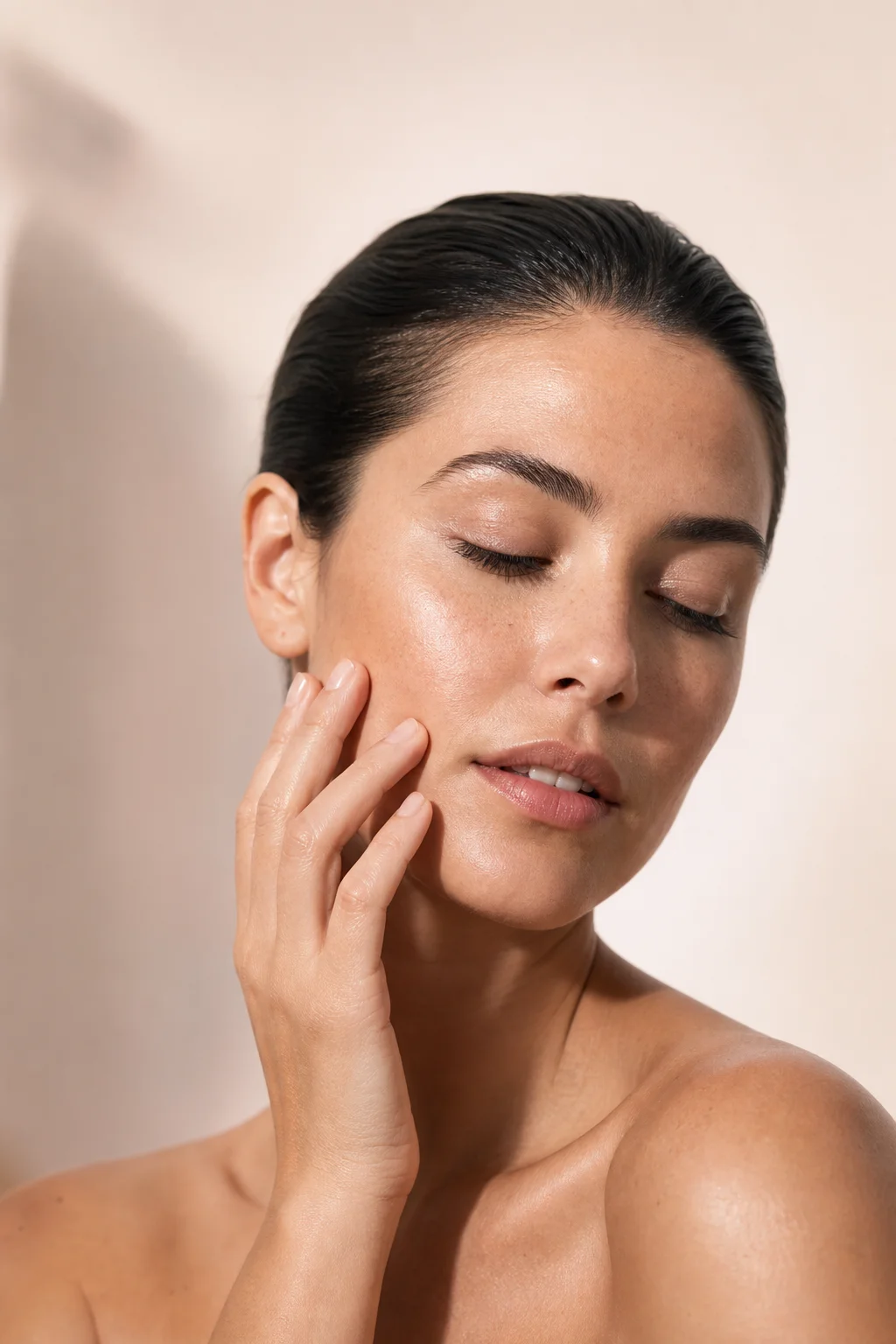 A quiet skincare moment in soft morning light
