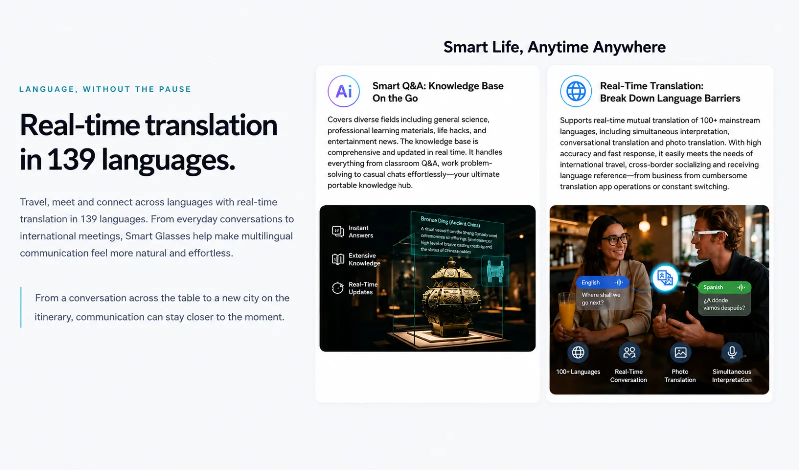 Real-time translation in 139 languages and Smart Q&A knowledge base