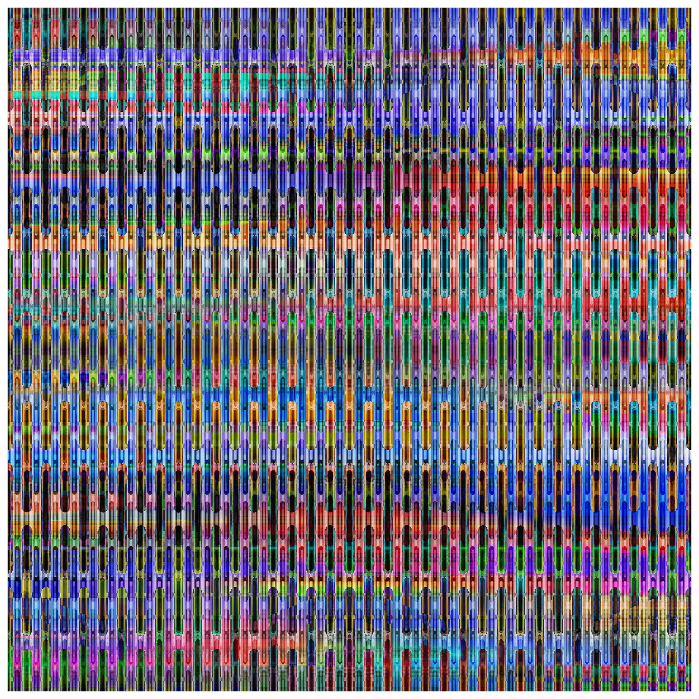 Rhythm-Driven Color art print, tight vertical bars of color struck like notes, dense, fast and never quite repeating