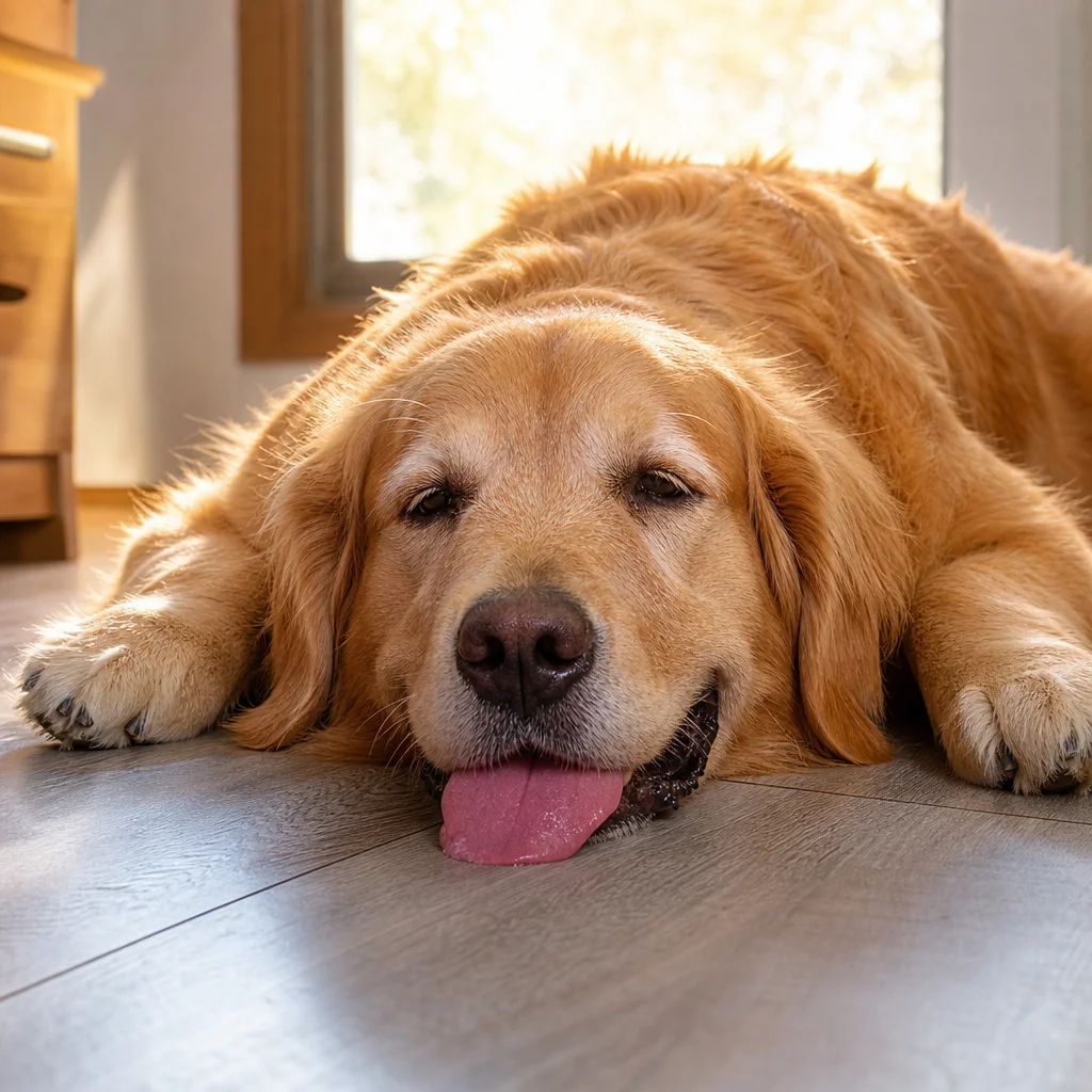 Chien qui halète sous la chaleur