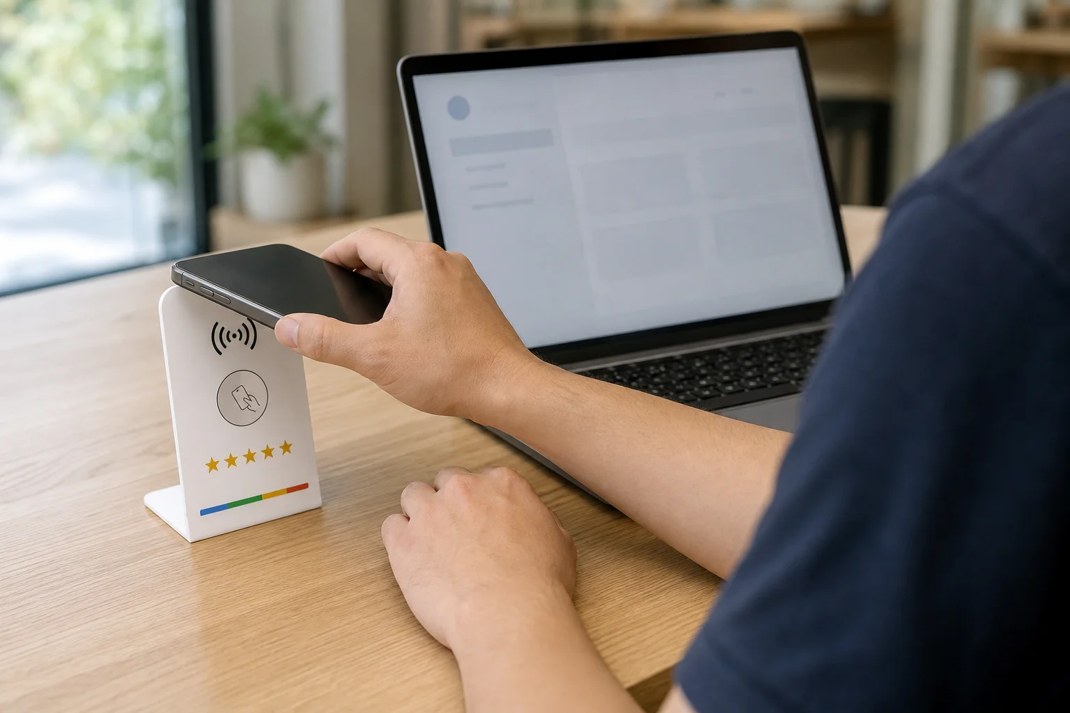 Over de schouder gezien: de reviewkaart wordt met een telefoon geprogrammeerd