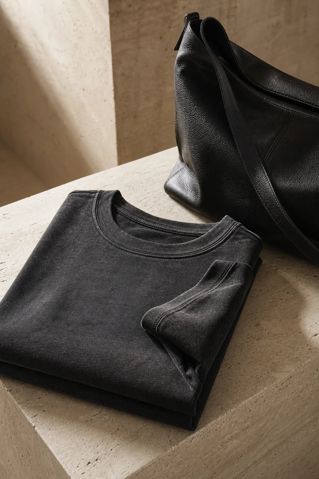 Heavyweight jersey and leather bag materials study