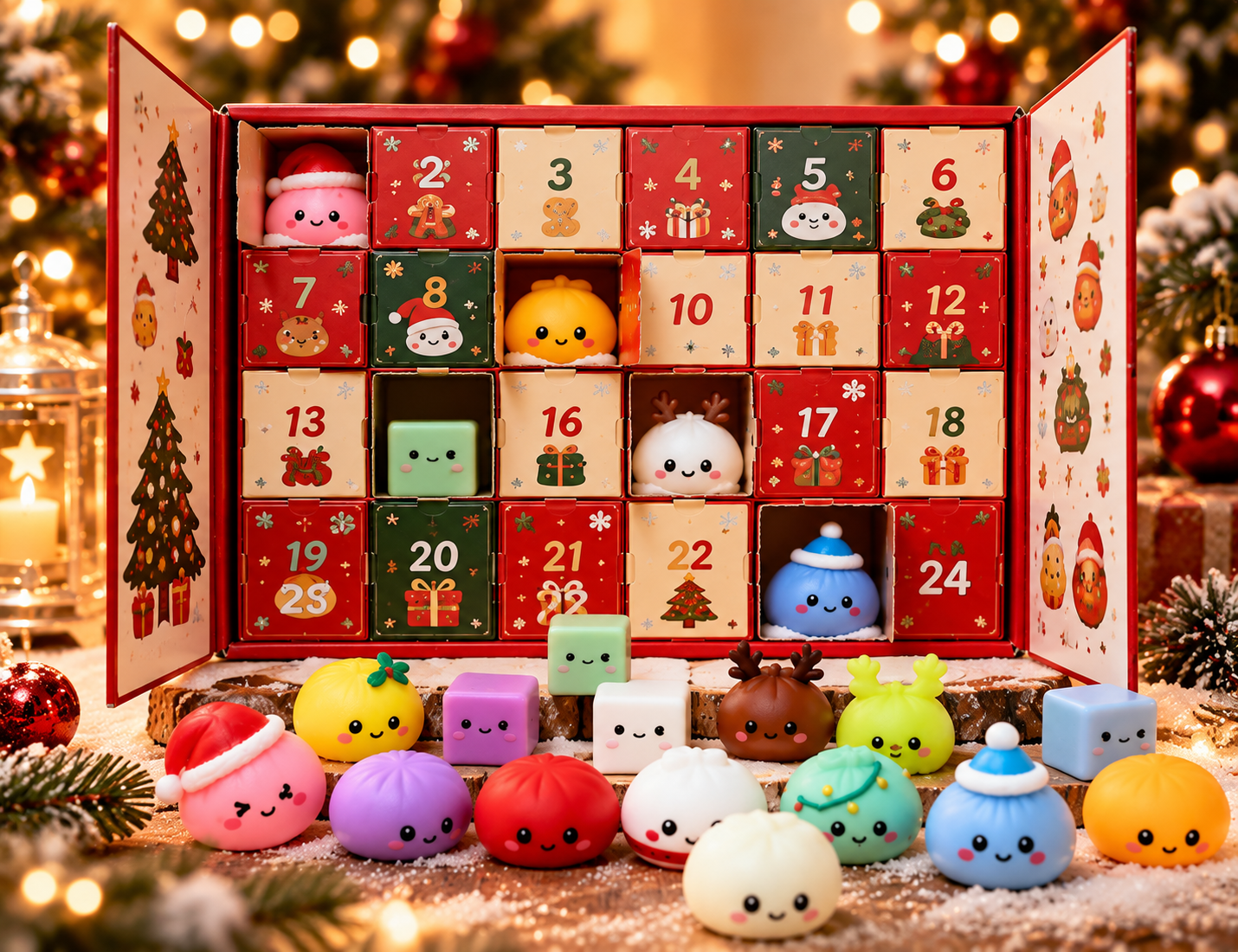 Open Dumpling Advent Calendar with 24 numbered doors