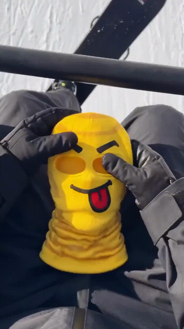 Parta lyžařů v maskách BrickFace na svahu
